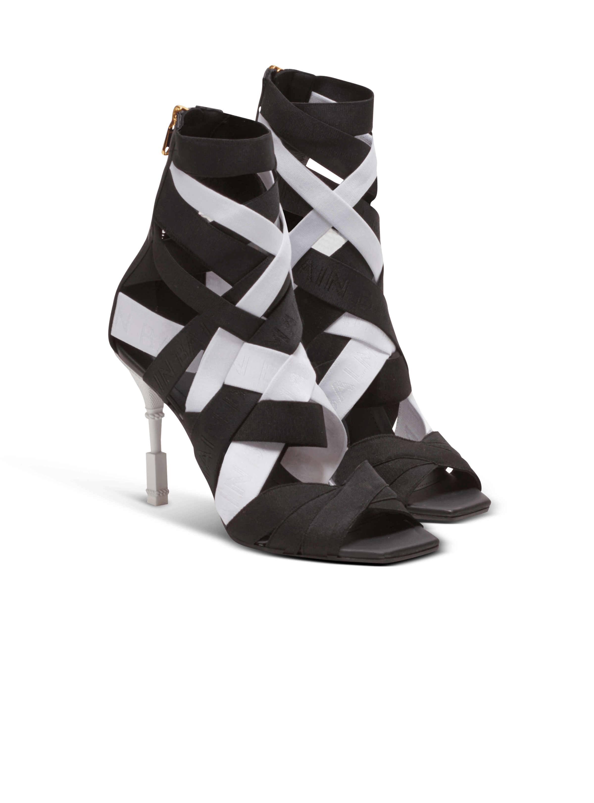 BALMAIN WOMEN'S BLACK WHITE ELASTIC STRAP SANDALS