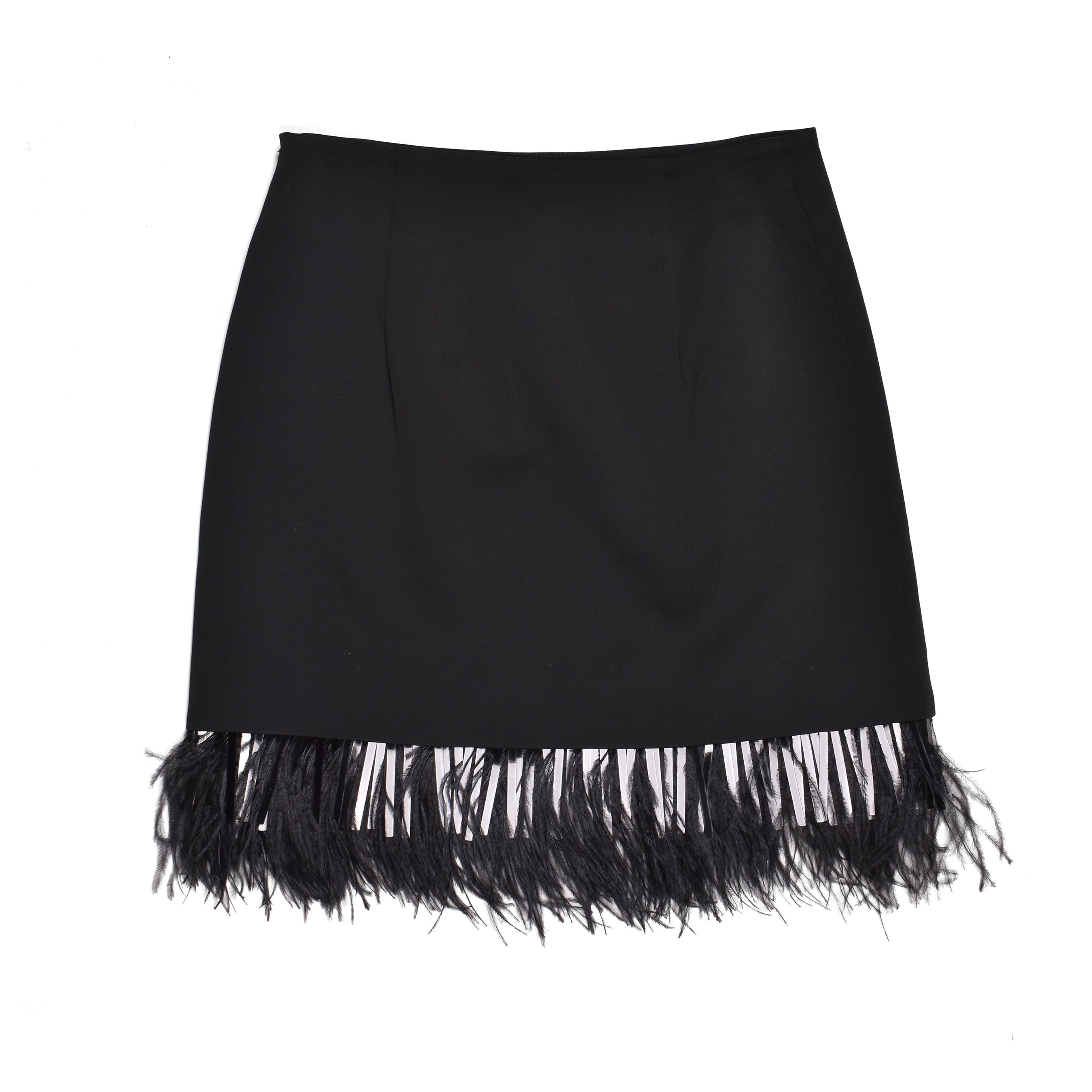 BRUNELLO CUCINELLI WOMEN'S BLACK FEATHER TRIMMED SKIRT