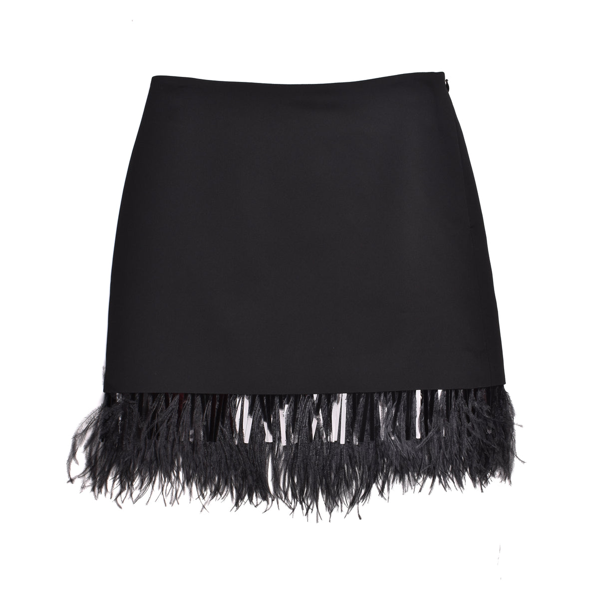 BRUNELLO CUCINELLI WOMEN'S BLACK FEATHER TRIMMED SKIRT