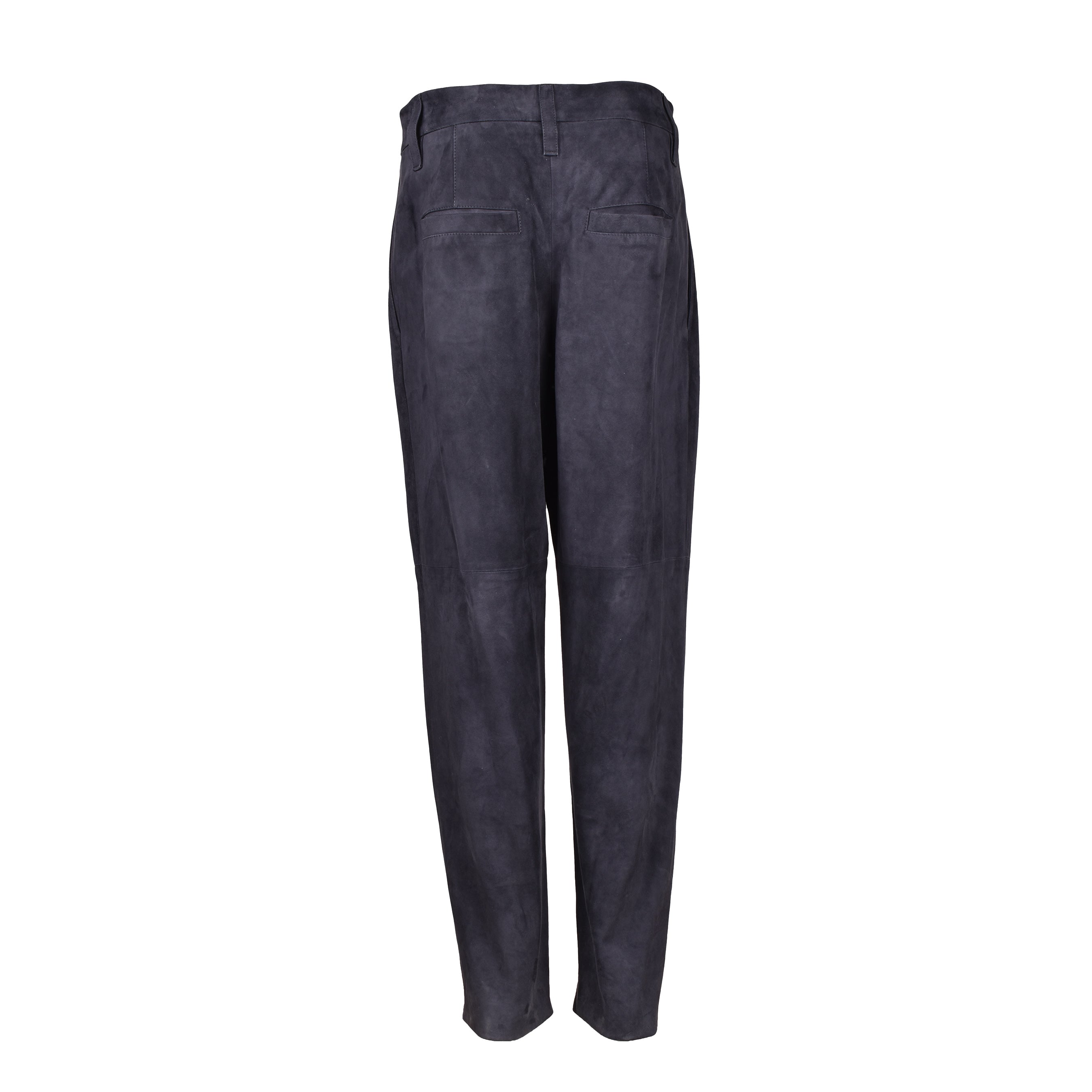 BRUNELLO CUCINELLI WOMEN'S AUBERGINE SUEDE LEATHER TROUSERS