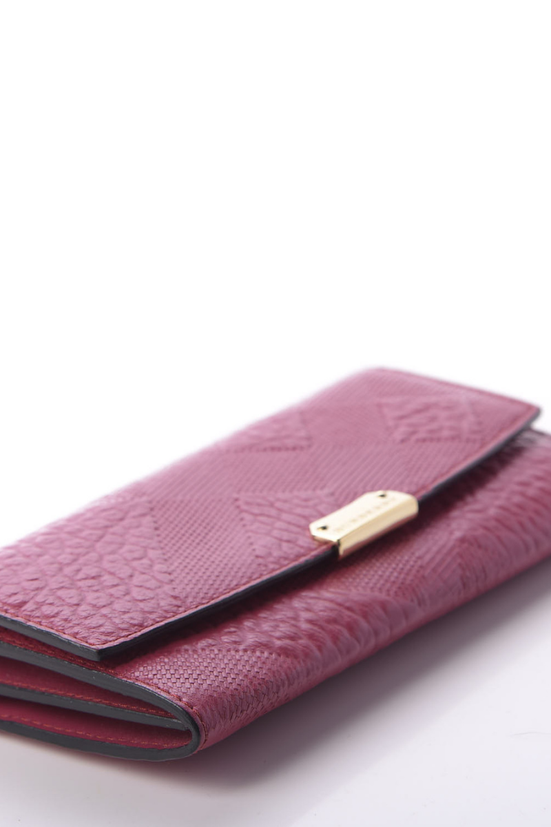 Burberry Burgundy Grain Leather Check Porter Continental Wallet