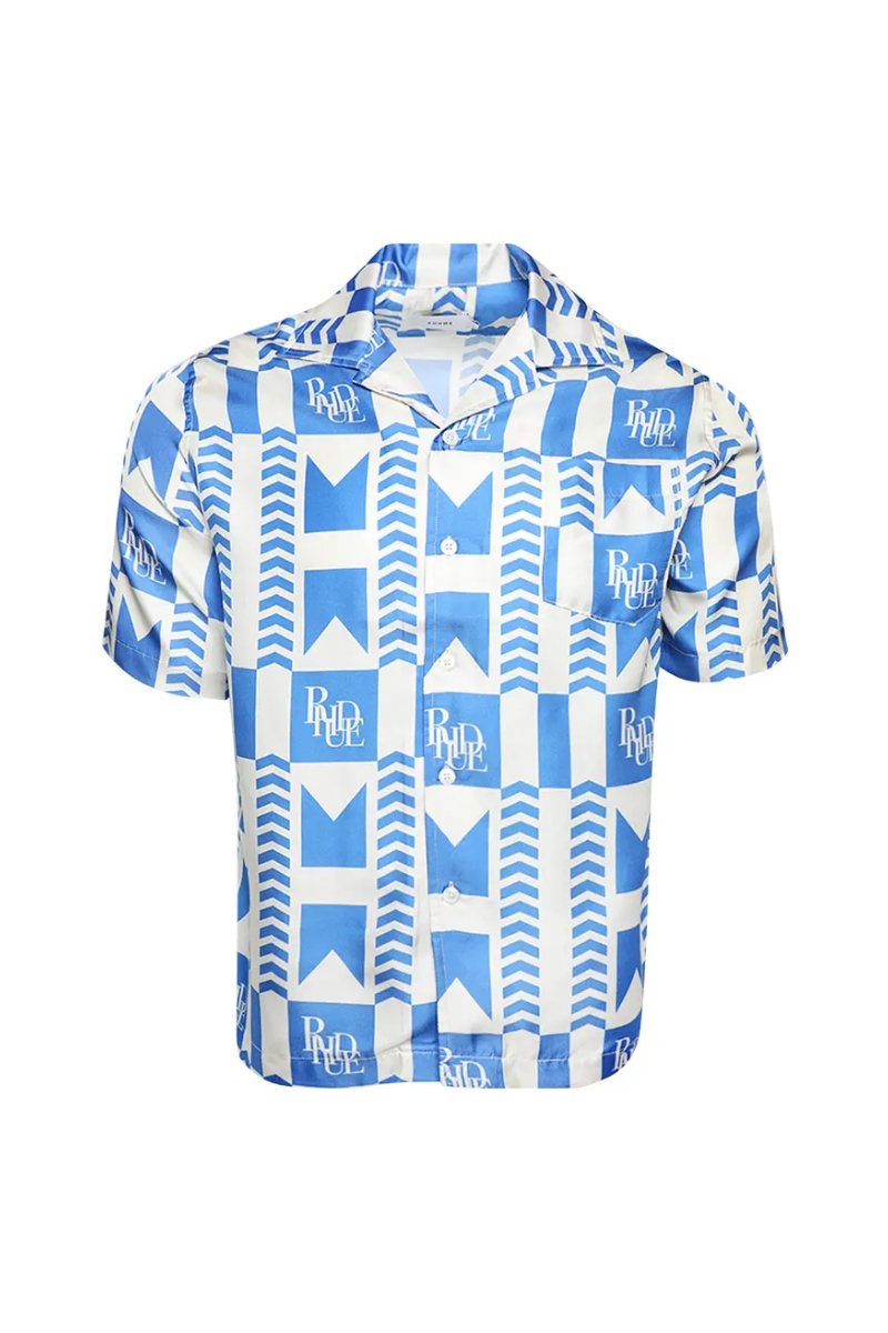 Rhude Grasse Silk Shirt Blue/lvory
