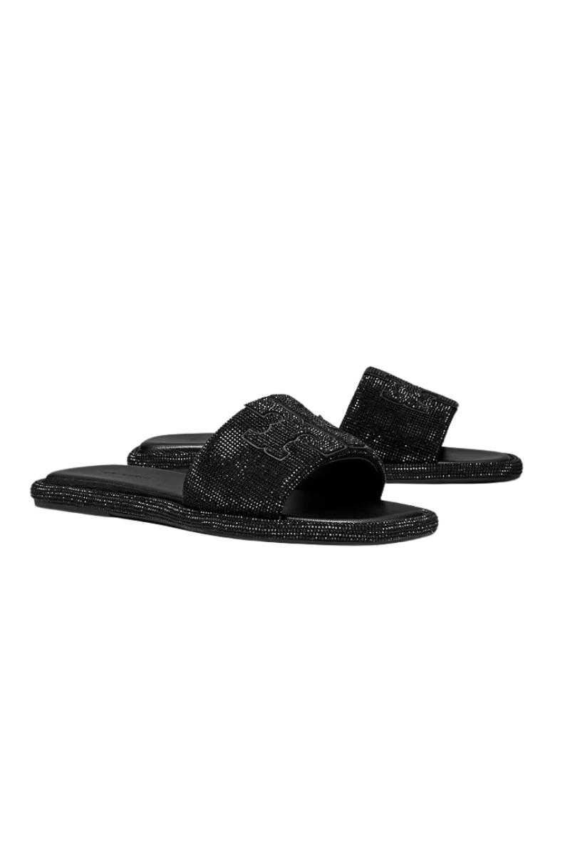 Tory Burch Pavé Double T Sport Slides in Black