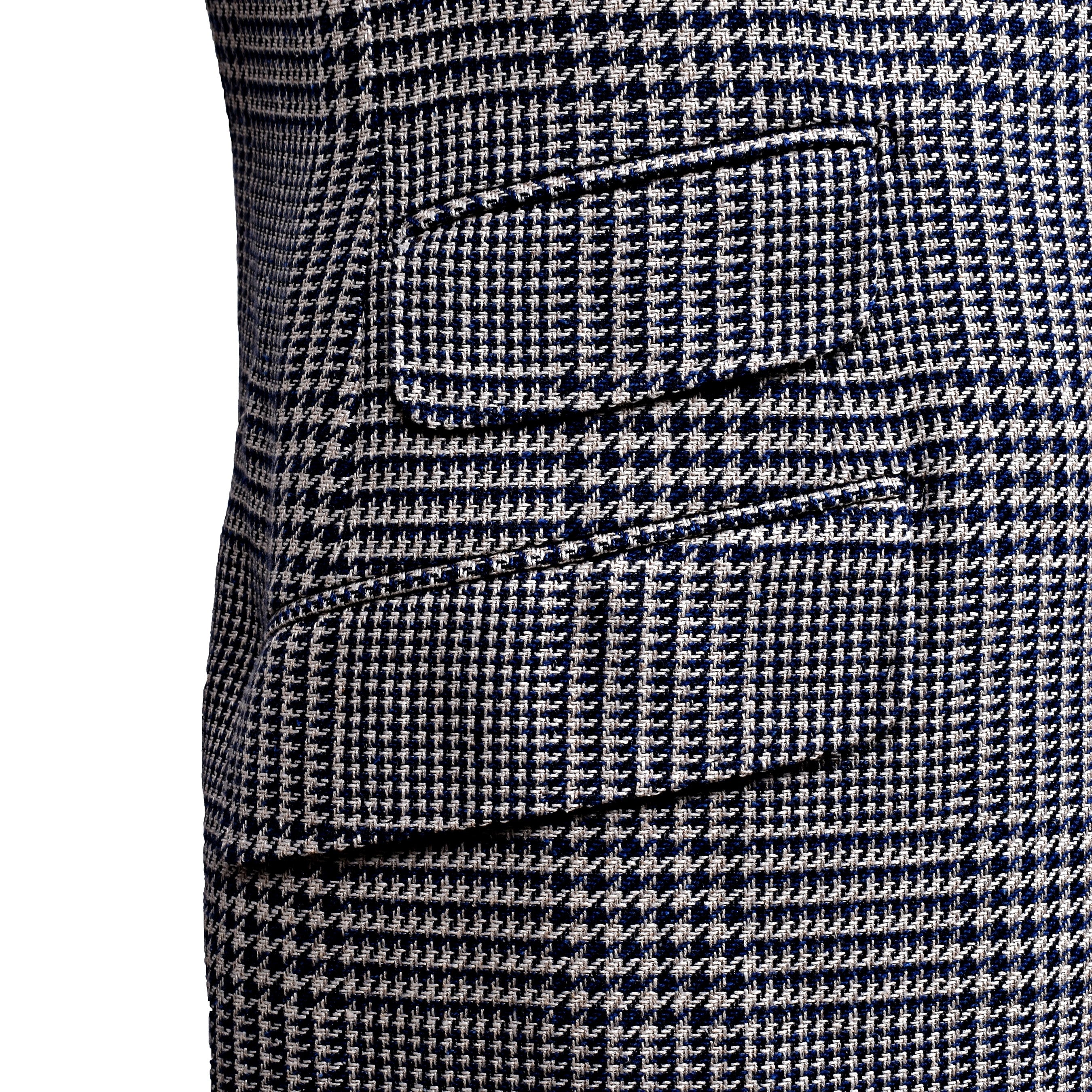 BRUNELLO CUCINELLI MEN'S NAVY WOOL SILK HOUNDSTOOTH BLAZER