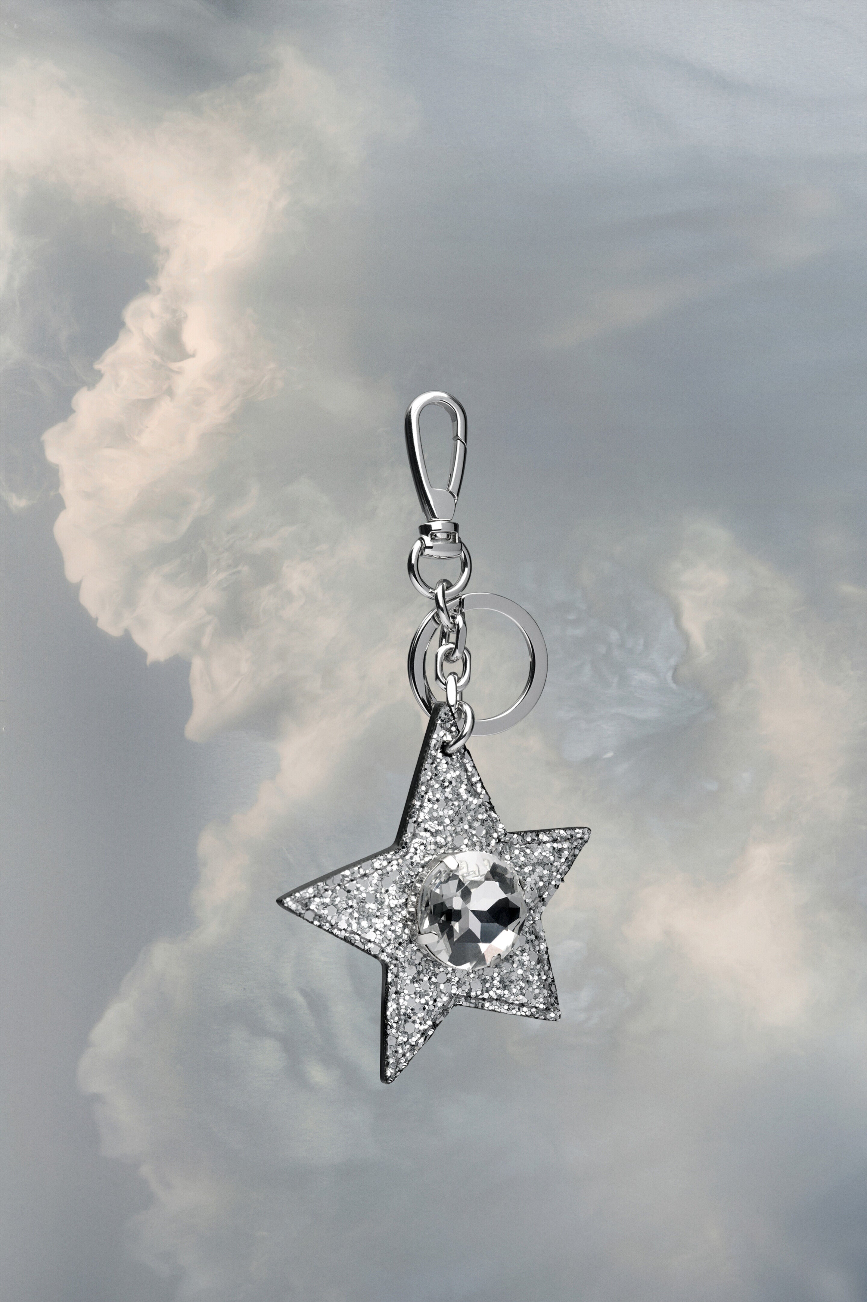 MAISON MARGIELA MEN'S SILVER STAR KEYCHAIN WITH CRYSTAL