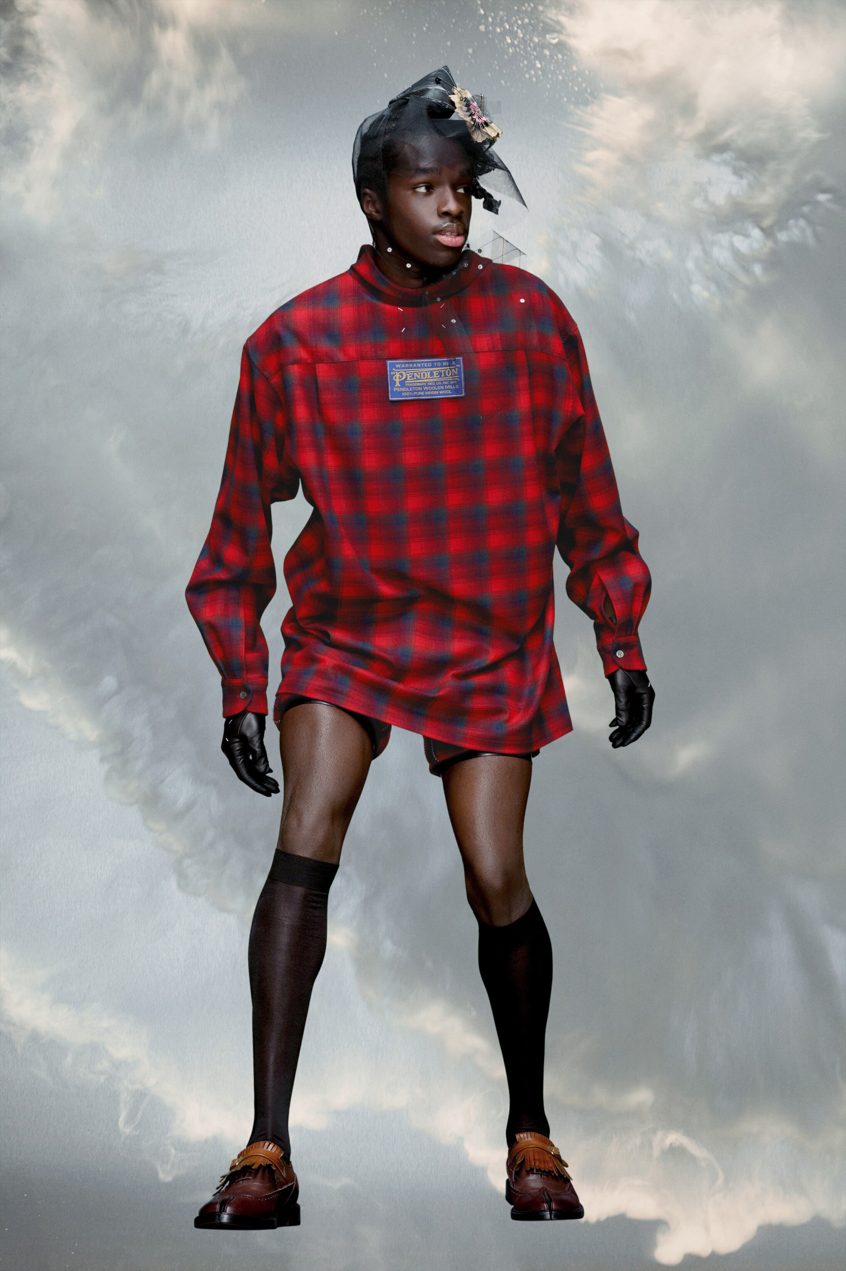 MAISON MARGIELA MEN'S RED PLAID LONG-SLEEVED SHIRT