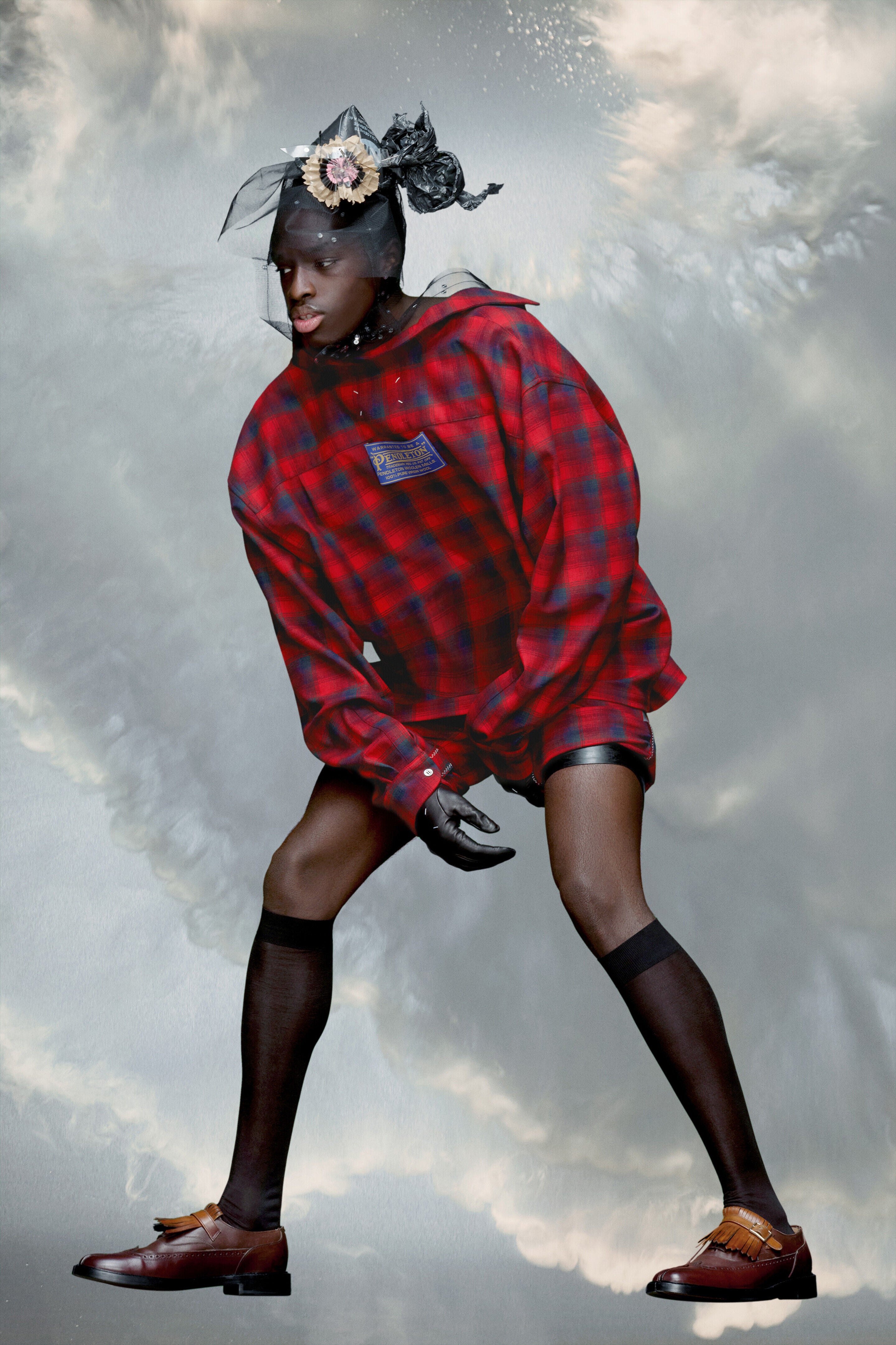 MAISON MARGIELA MEN'S RED PLAID LONG-SLEEVED SHIRT