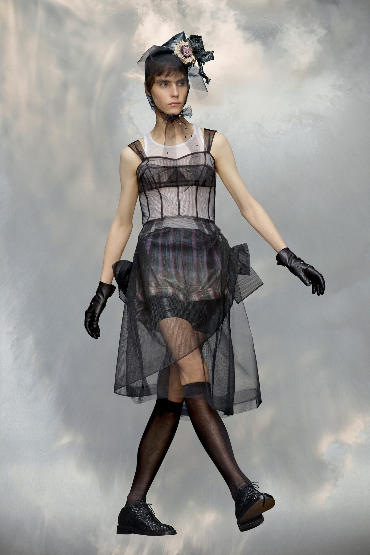 MAISON MARGIELA WOMEN'S BLACK SHEER MIDI DRESS