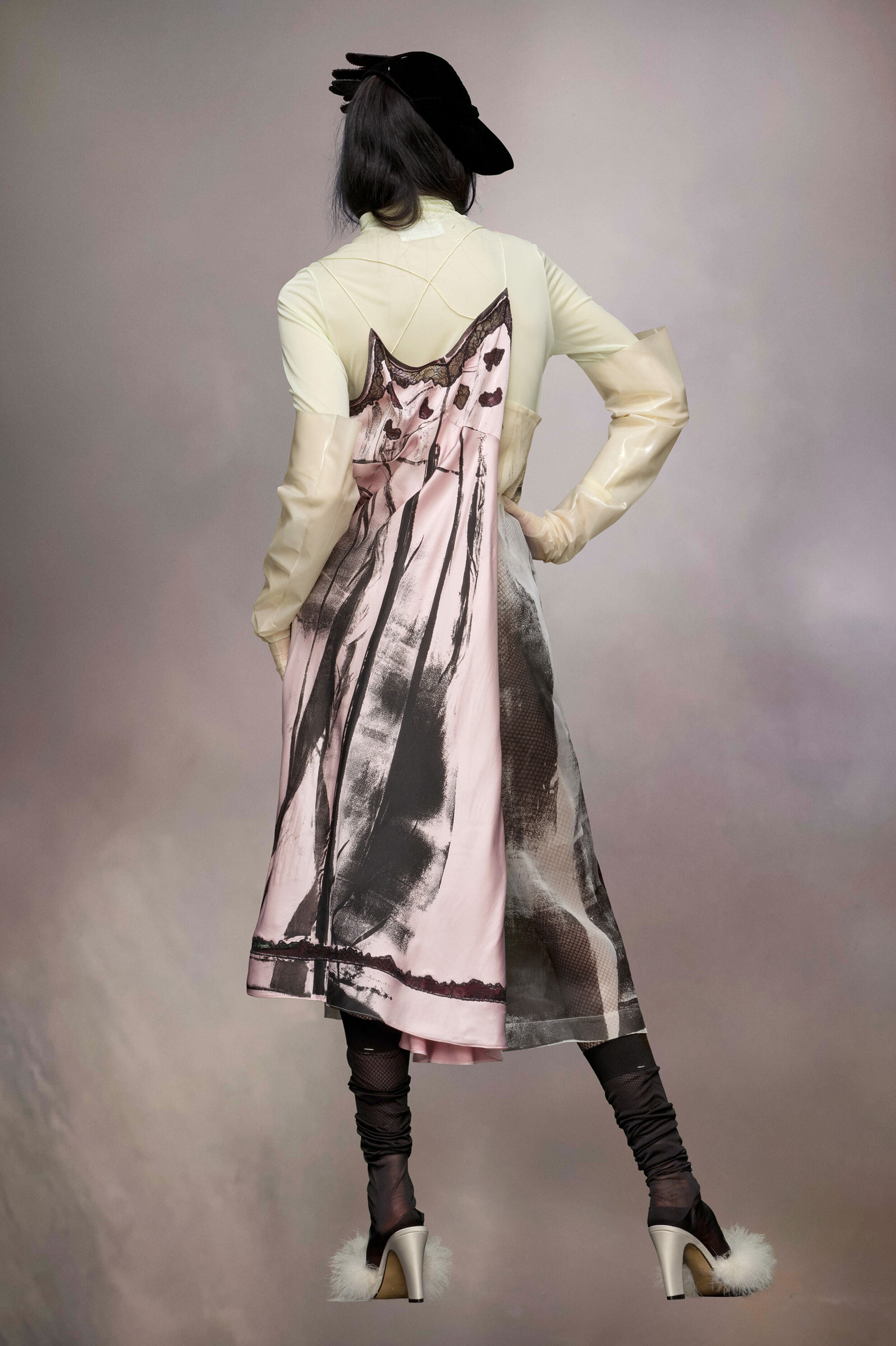 MAISON MARGIELA WOMEN'S PINK MIDI SLIP DRESS WITH LACE