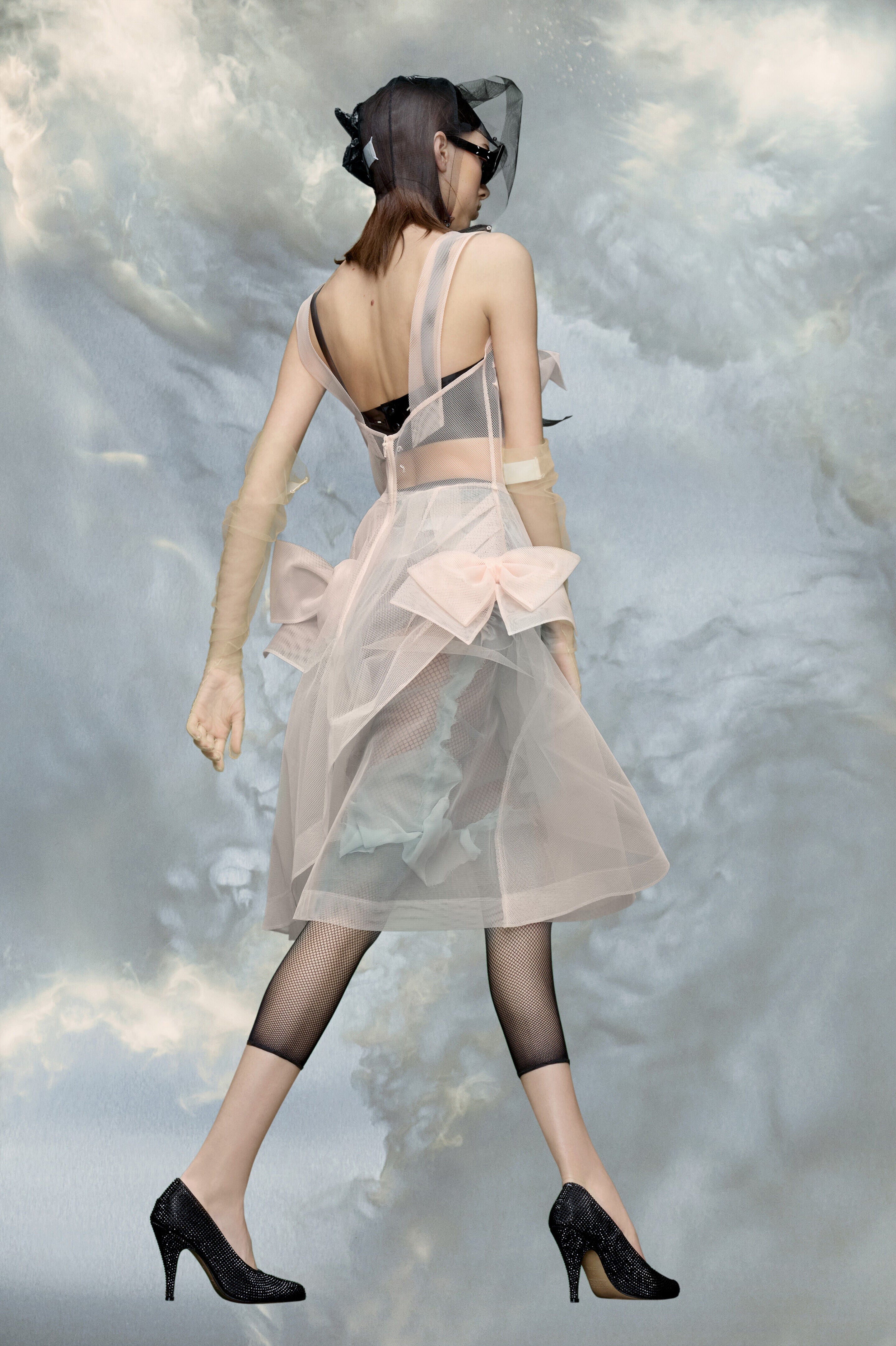 MAISON MARGIELA WOMEN'S PINK MIDI TULLE DRESS WITH BOWS
