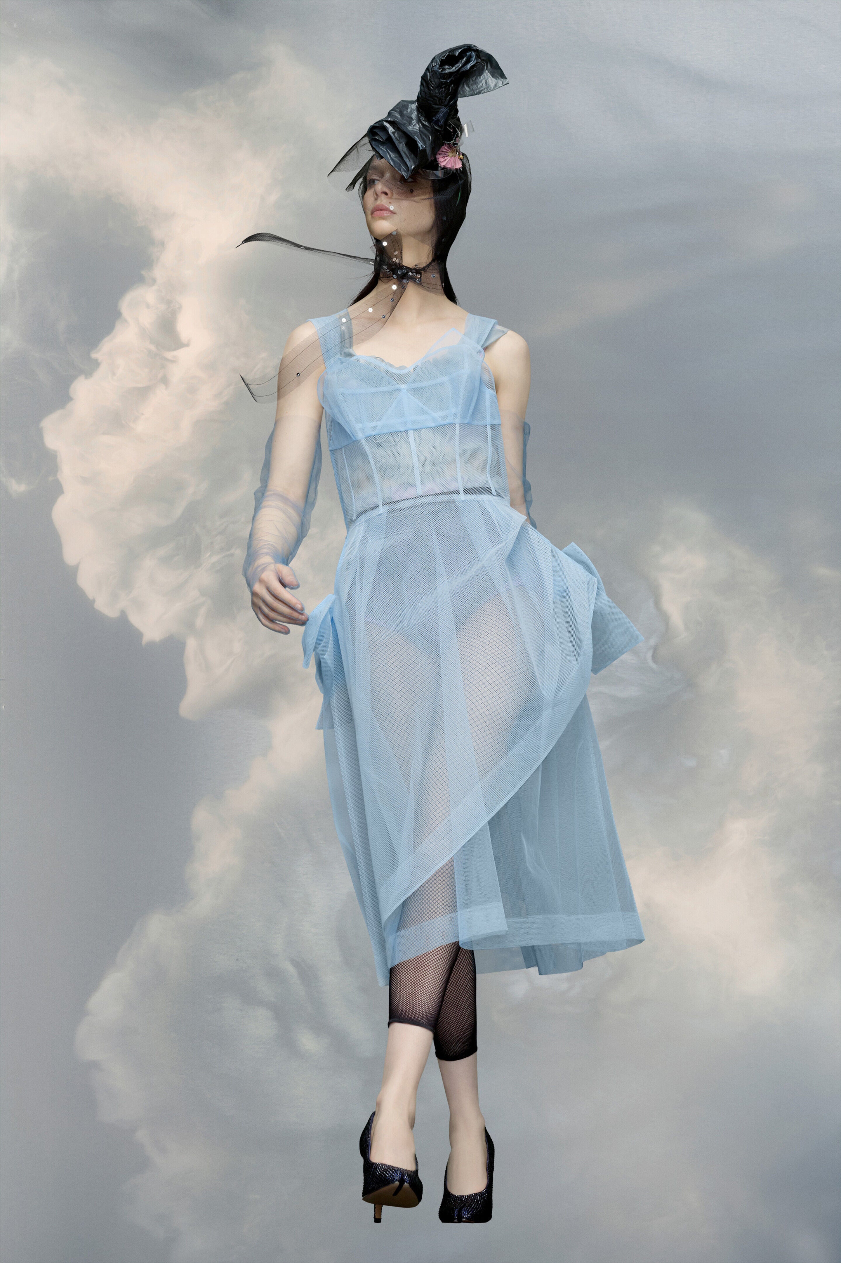 MAISON MARGIELA WOMEN'S LIGHT BLUE SHEER MIDI DRESS