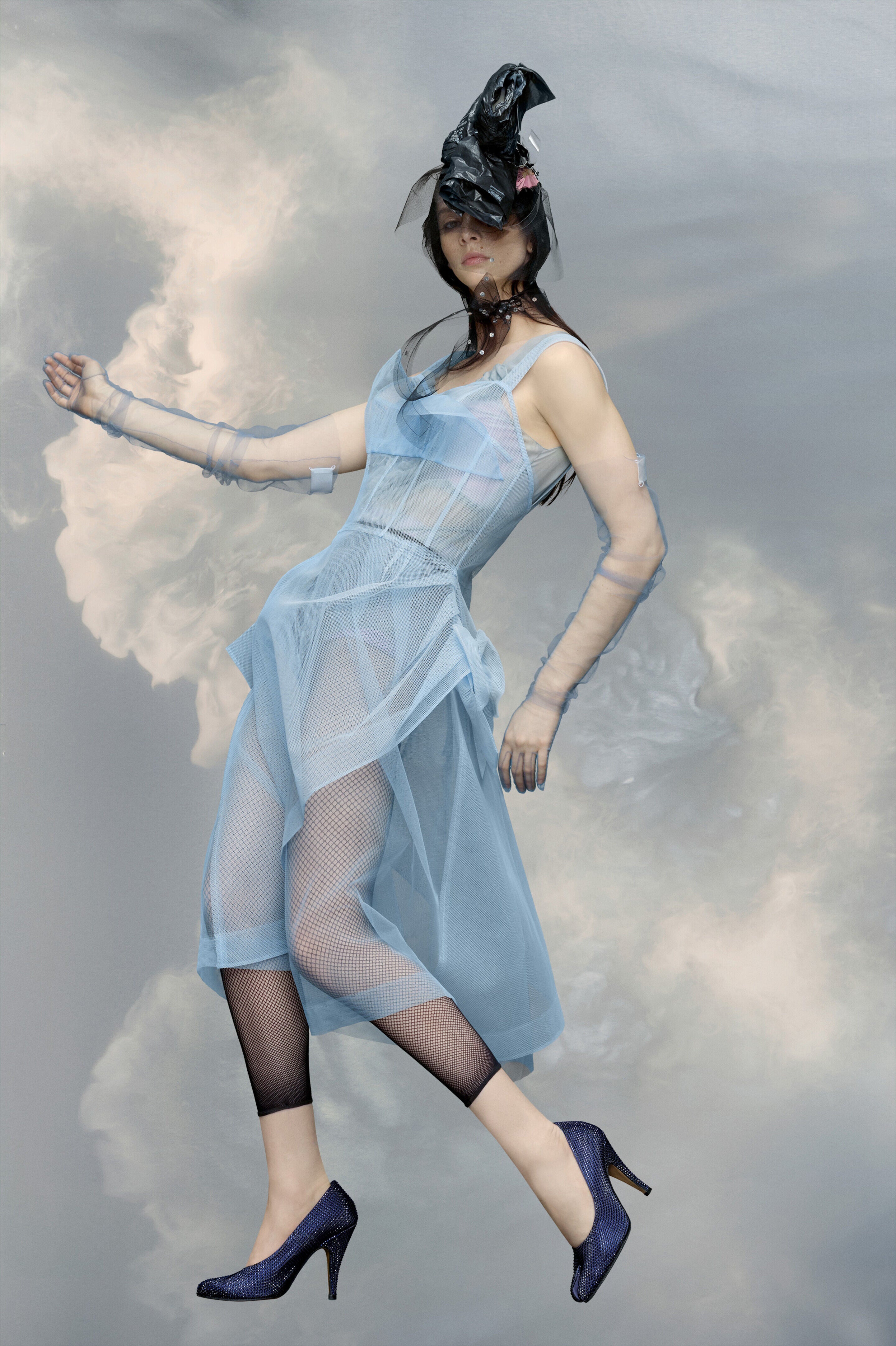 MAISON MARGIELA WOMEN'S LIGHT BLUE SHEER MIDI DRESS