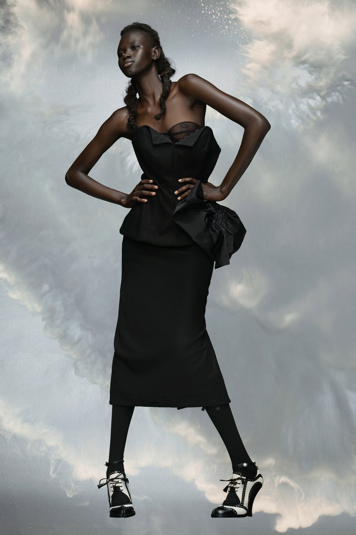 MAISON MARGIELA WOMEN'S BLACK MIDI DRESS WITH BOW DETAIL