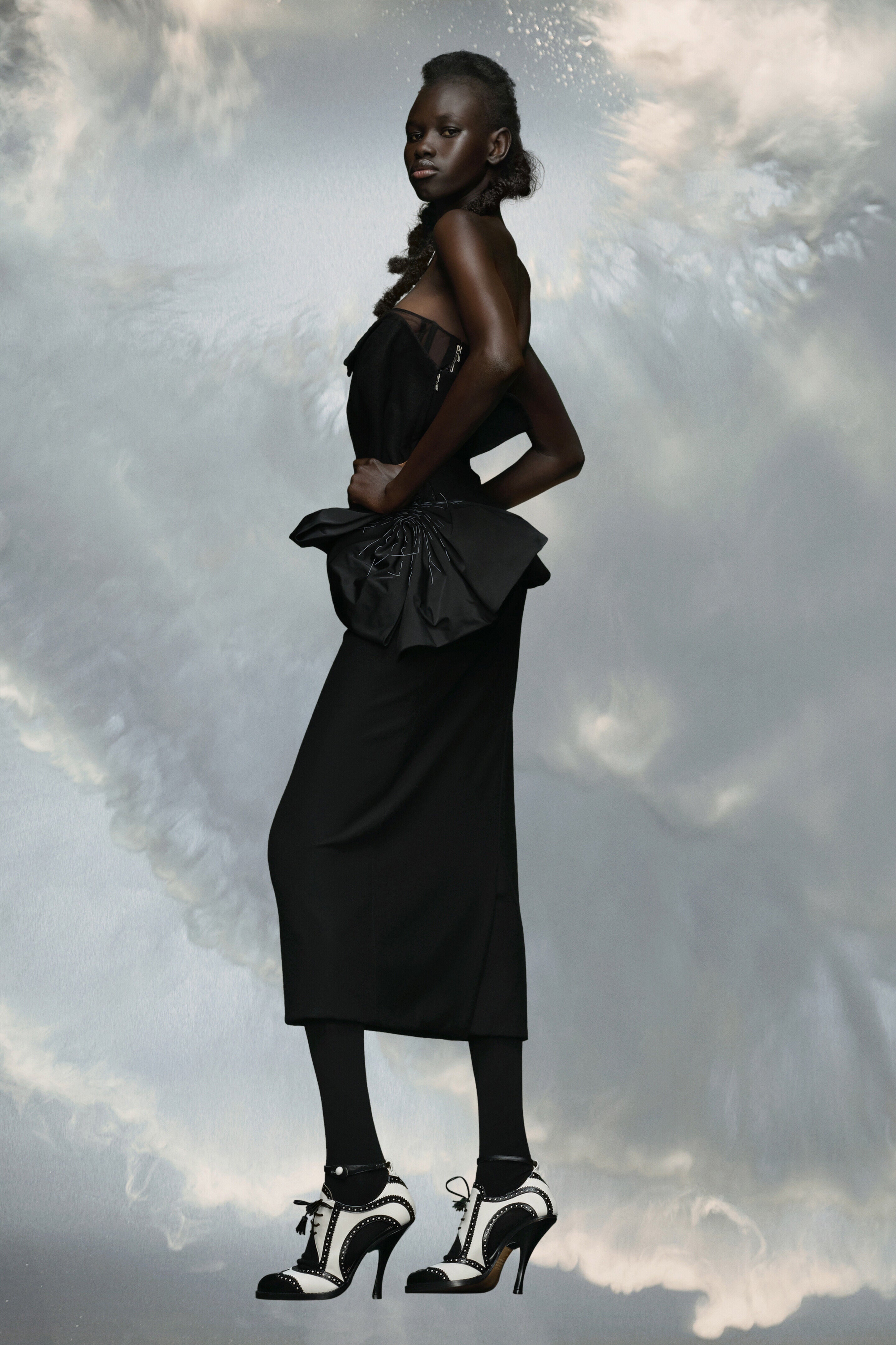 MAISON MARGIELA WOMEN'S BLACK MIDI DRESS WITH BOW DETAIL