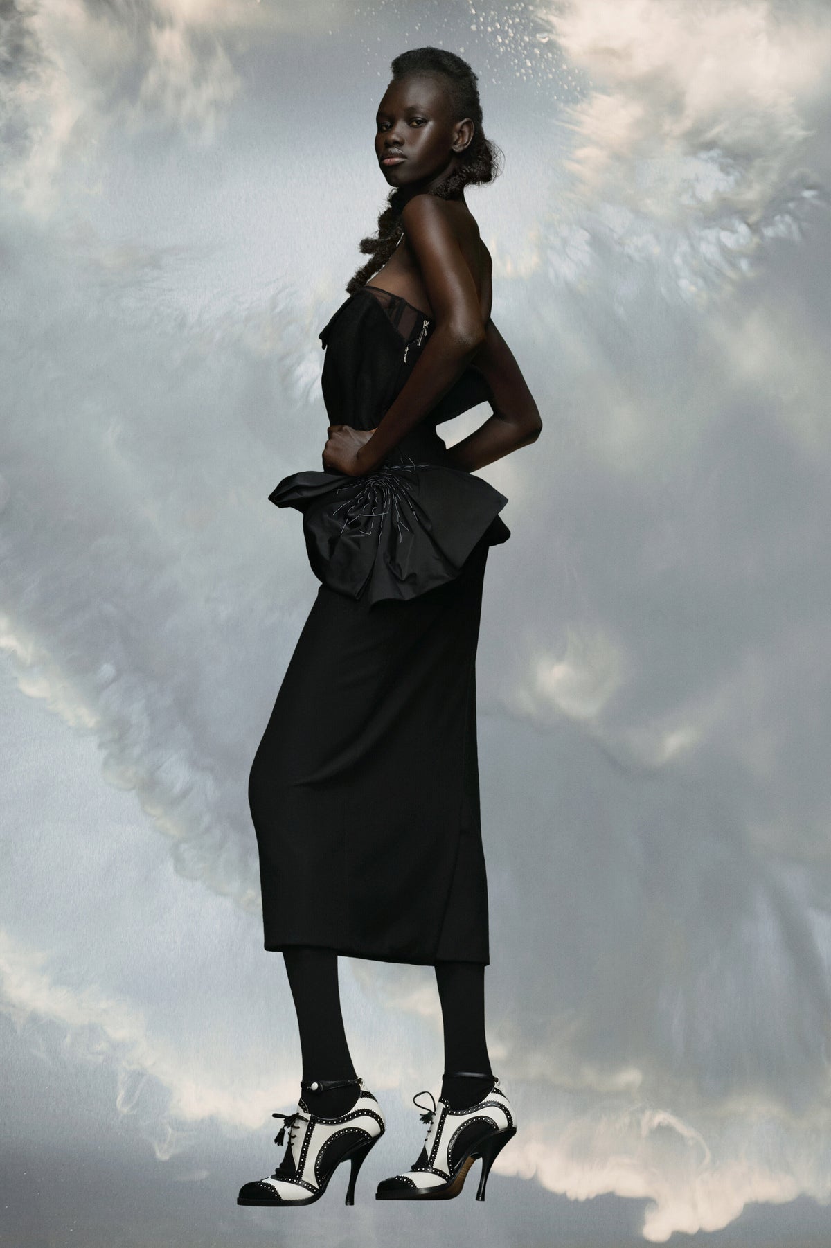 MAISON MARGIELA WOMEN'S BLACK MIDI DRESS WITH BOW DETAIL