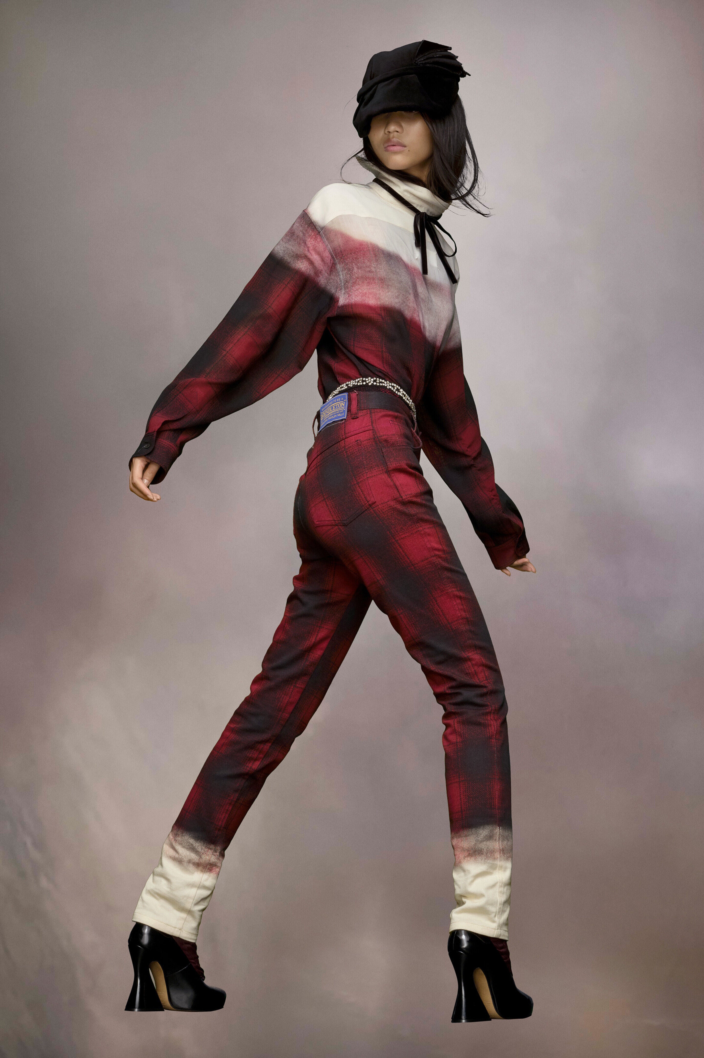 MAISON MARGIELA WOMEN'S RED PLAID OMBRE TROUSERS