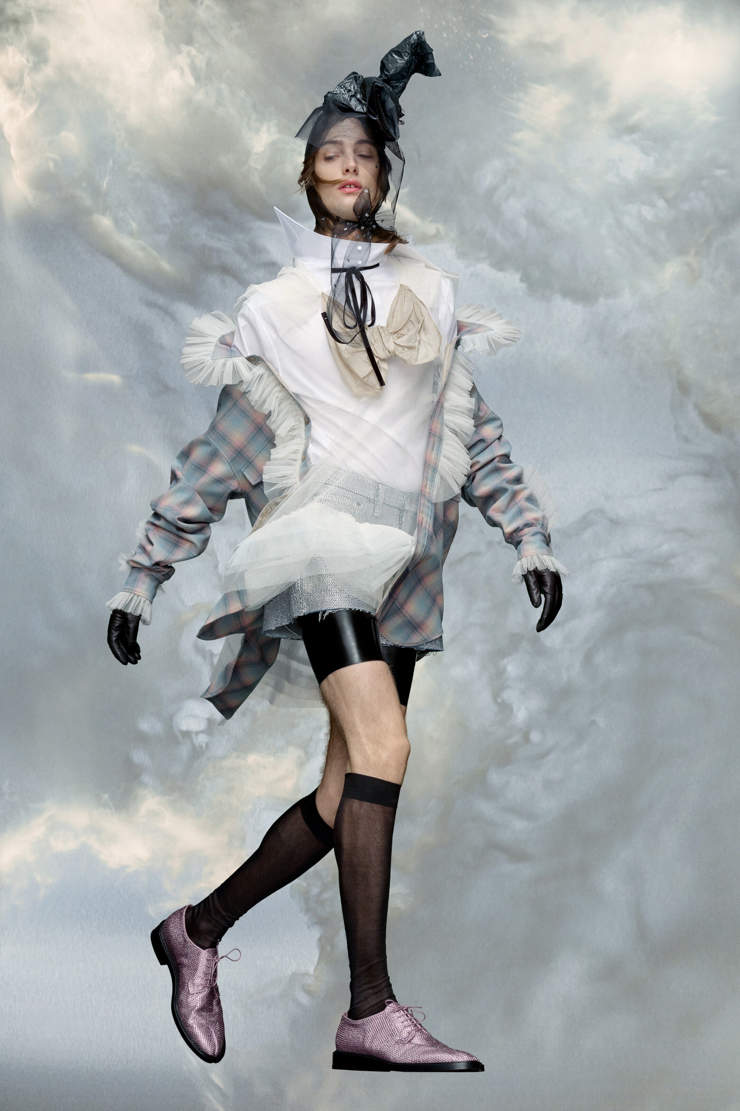 MAISON MARGIELA WOMEN'S MULTICOLOR PLAID RUFFLED SHIRT