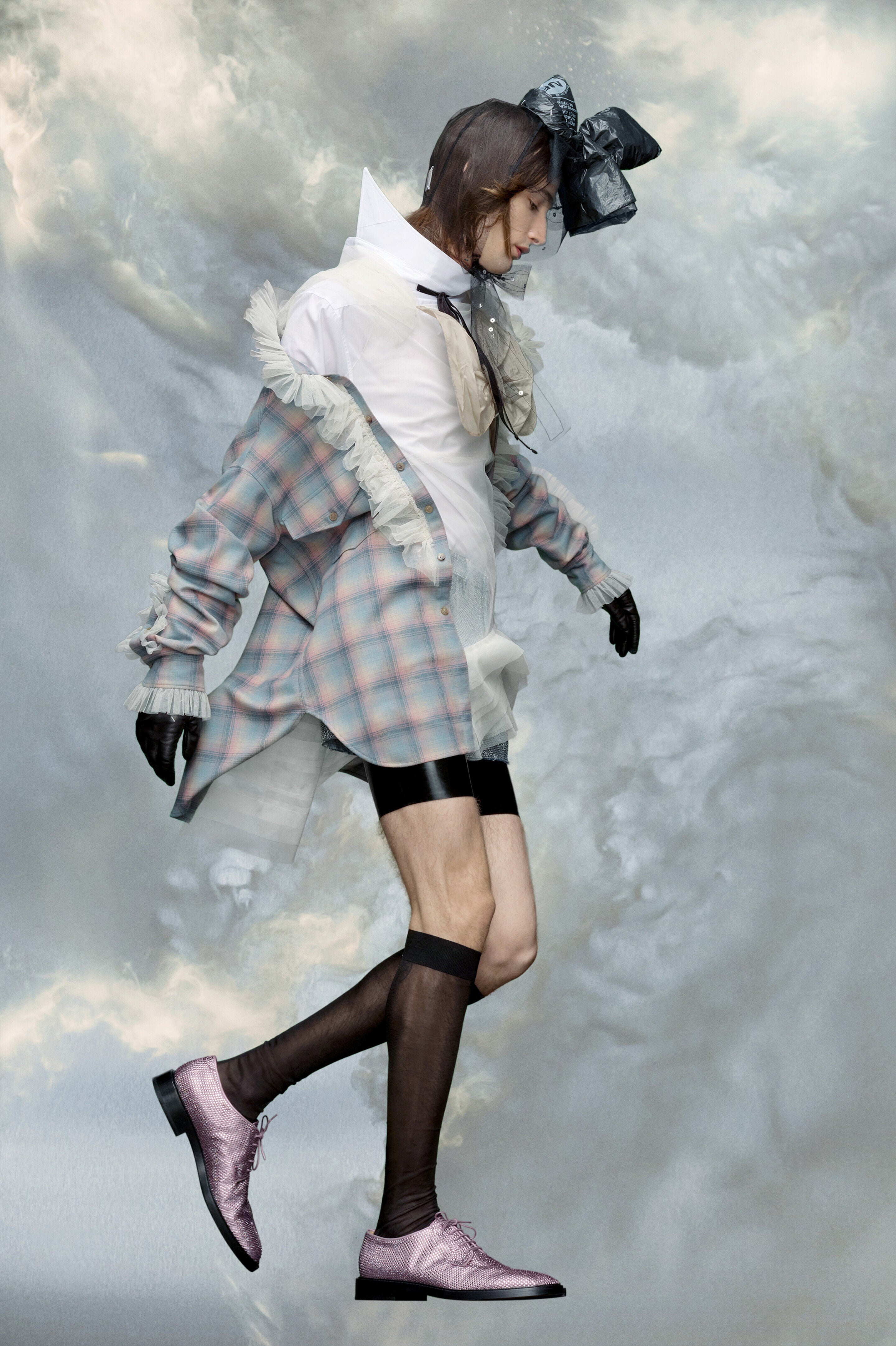 MAISON MARGIELA WOMEN'S MULTICOLOR PLAID RUFFLED SHIRT