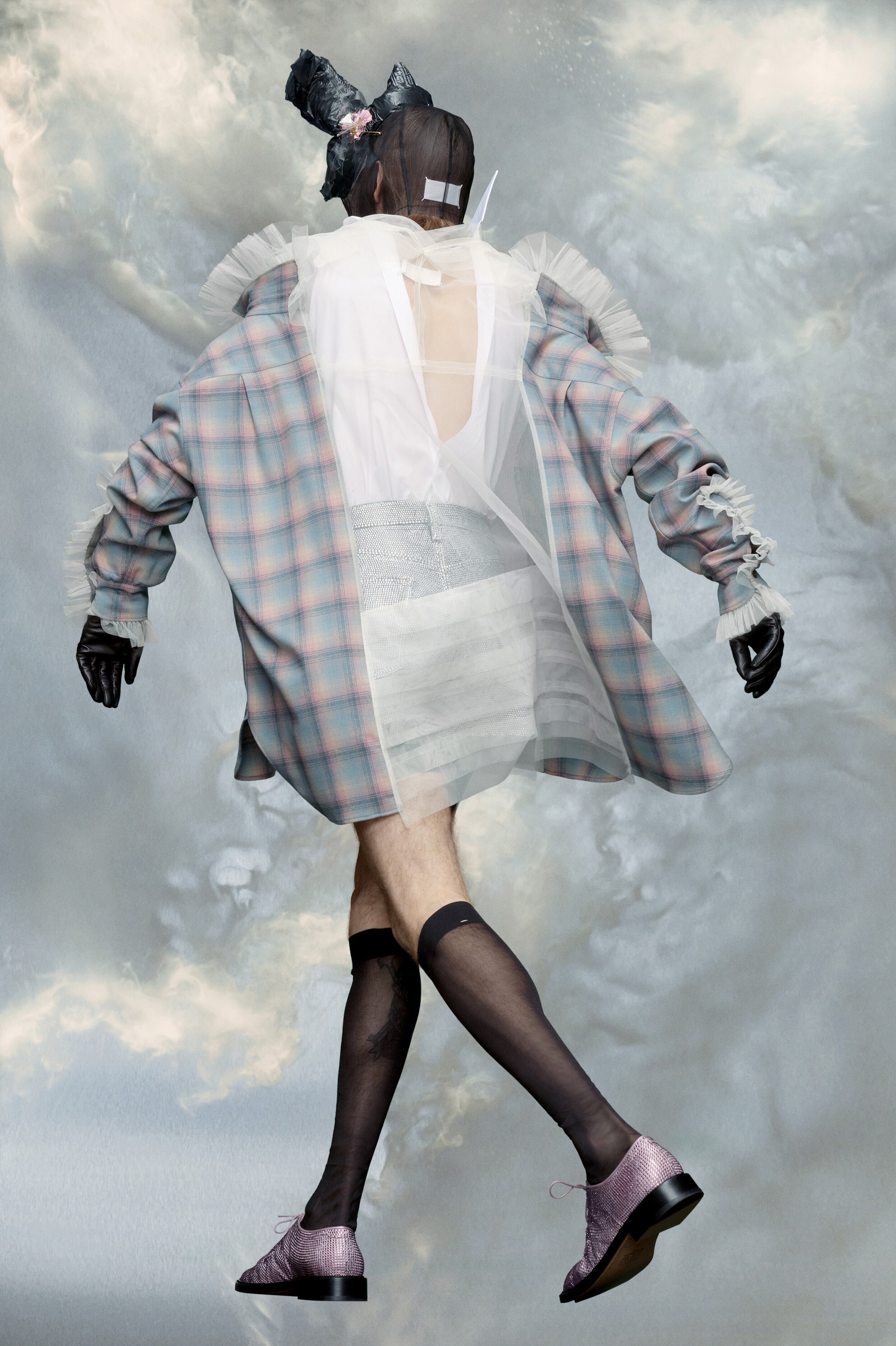 MAISON MARGIELA WOMEN'S MULTICOLOR PLAID RUFFLED SHIRT