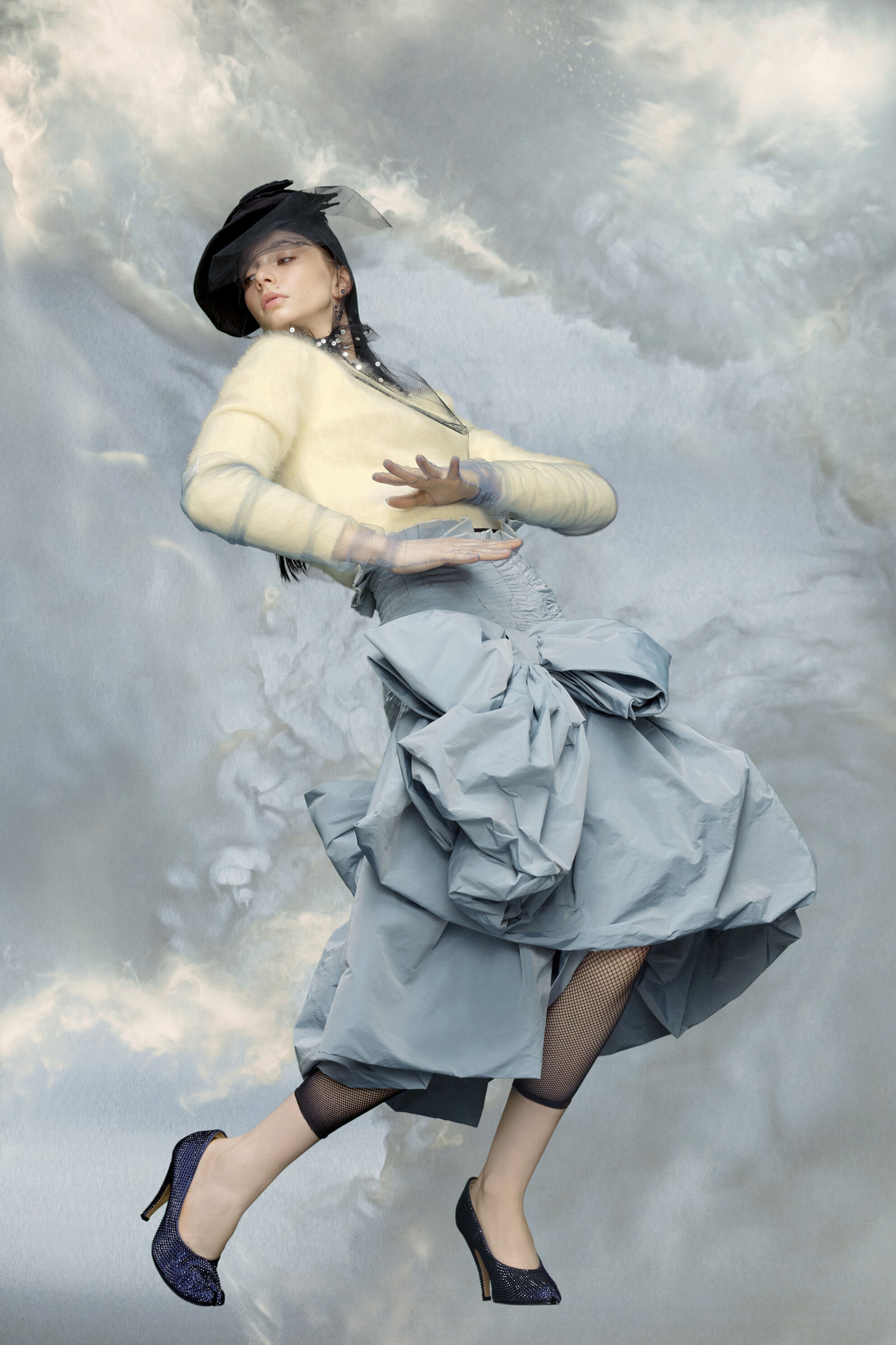 MAISON MARGIELA WOMEN'S LIGHT BLUE MIDI SKIRT WITH BOW
