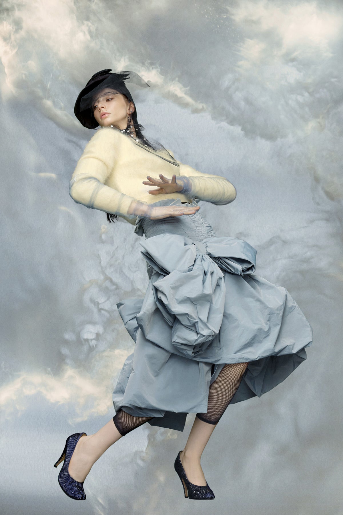 MAISON MARGIELA WOMEN'S LIGHT BLUE MIDI SKIRT WITH BOW