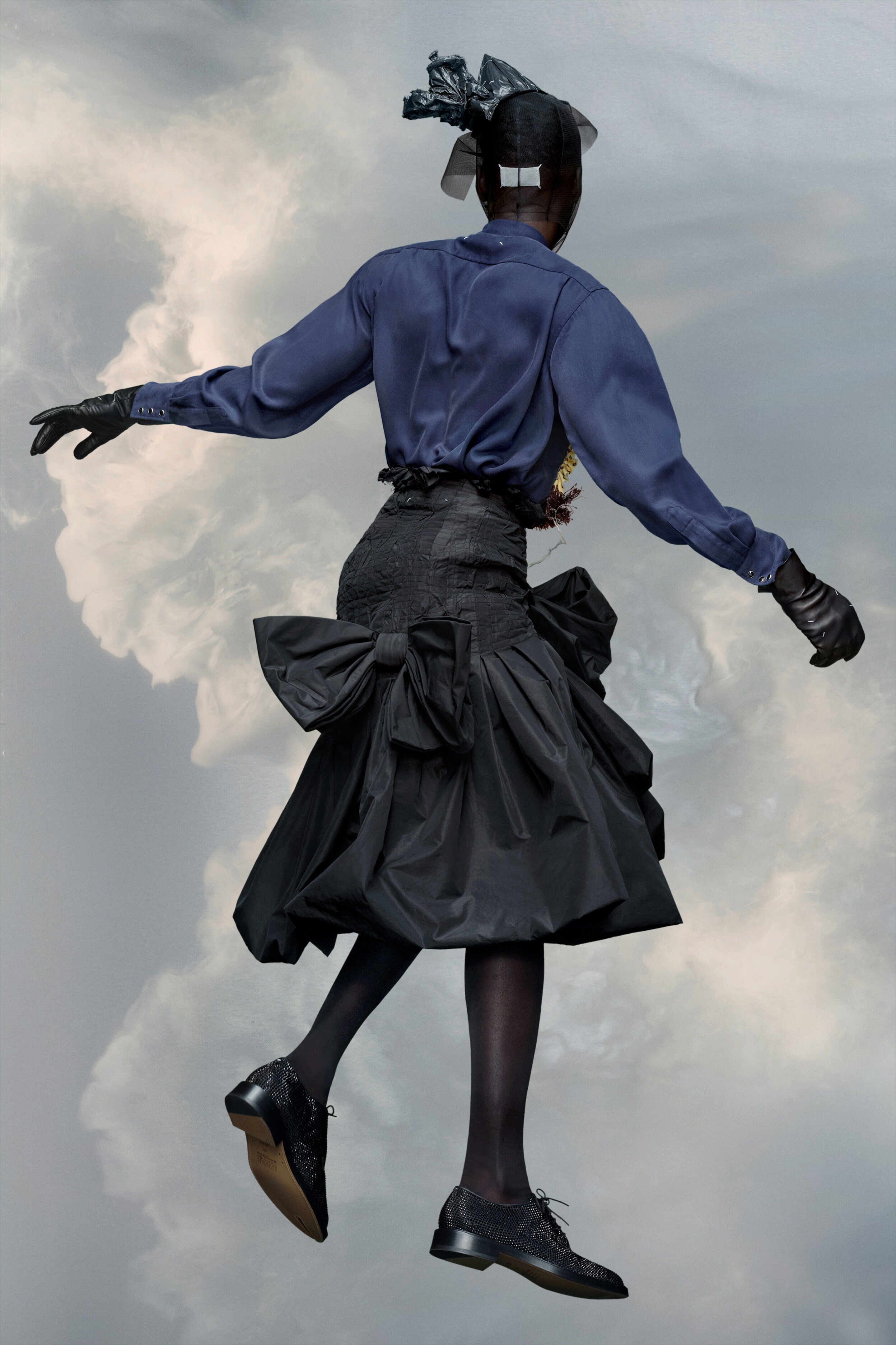 MAISON MARGIELA WOMEN'S BLACK MIDI SKIRT WITH BOW DETAIL