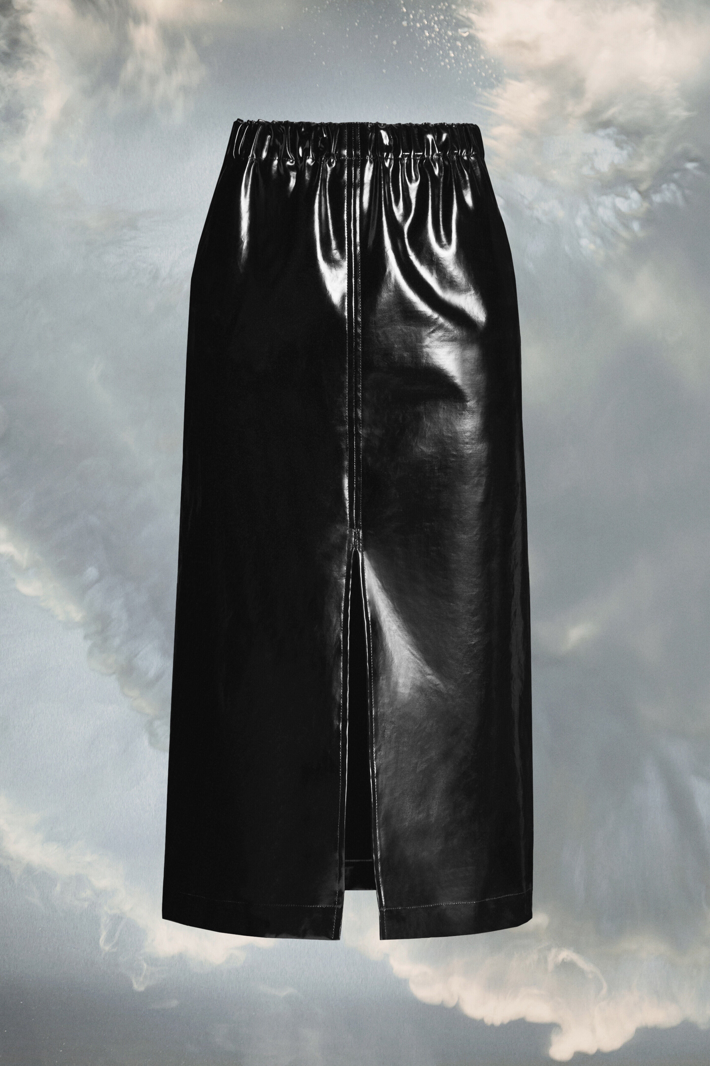 MAISON MARGIELA WOMEN'S BLACK FAUX LEATHER MIDI SKIRT
