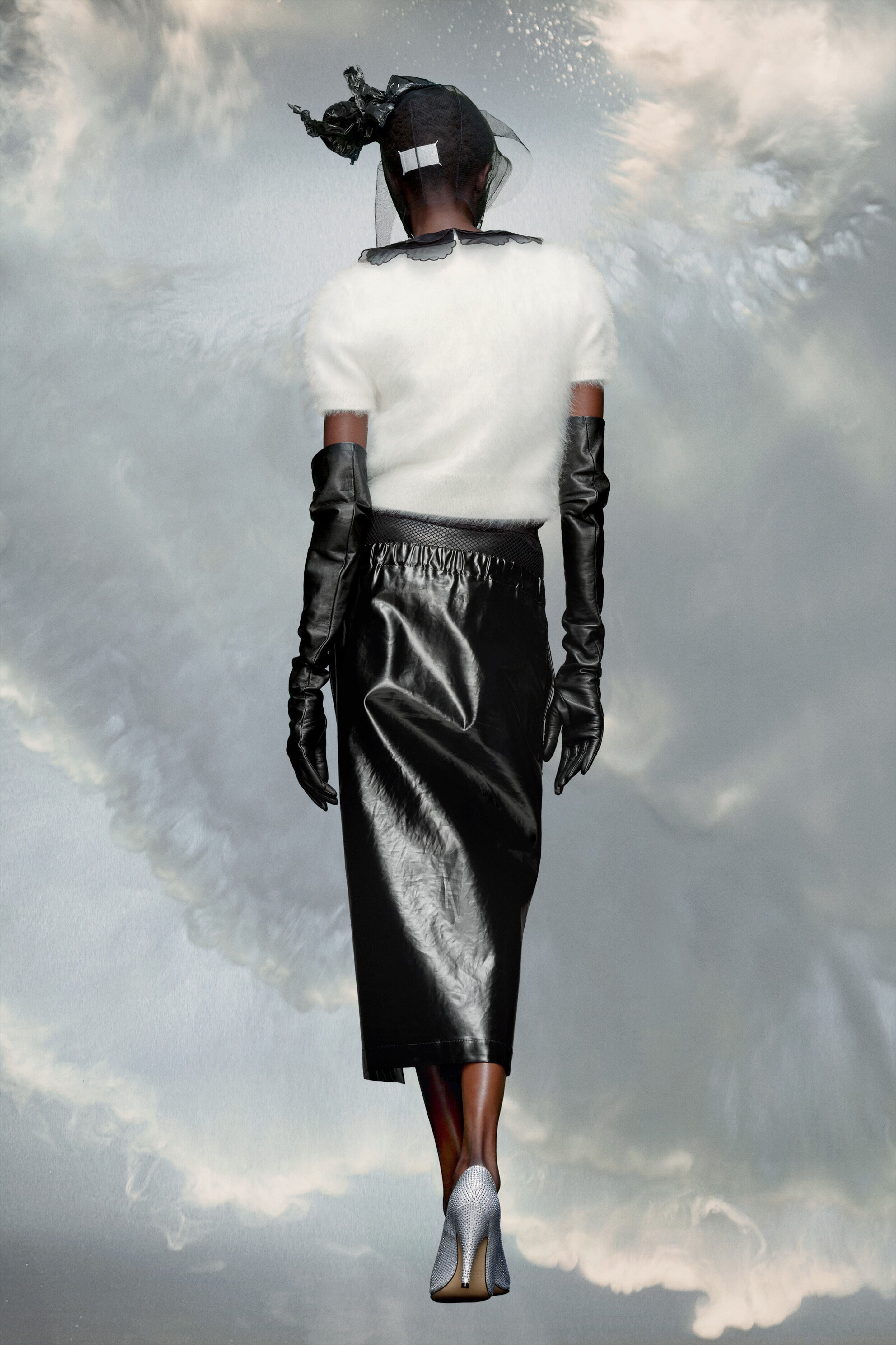 MAISON MARGIELA WOMEN'S BLACK FAUX LEATHER MIDI SKIRT