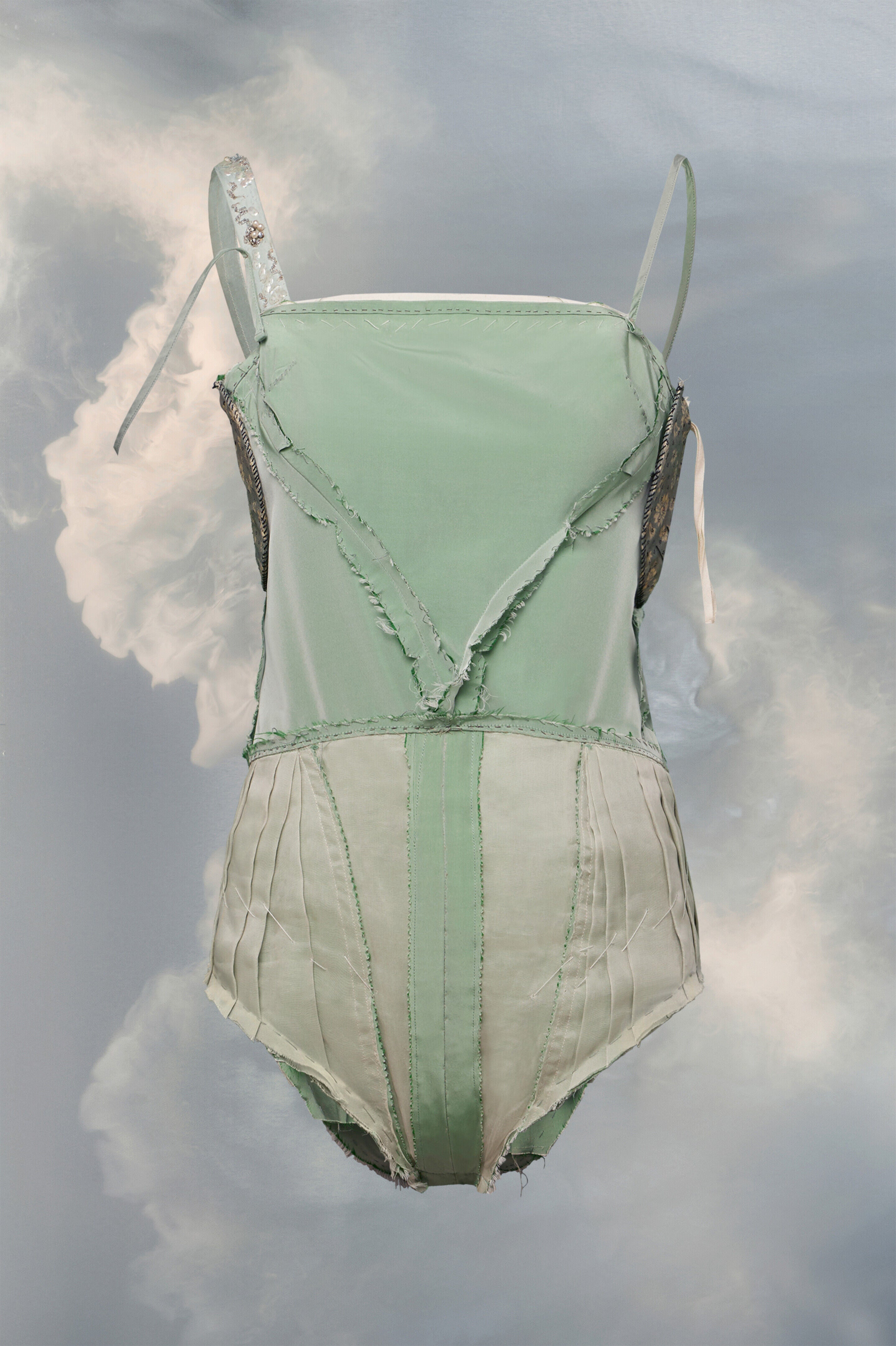 MAISON MARGIELA WOMEN'S GREEN STRUCTURED BODYSUIT WITH STRAPS