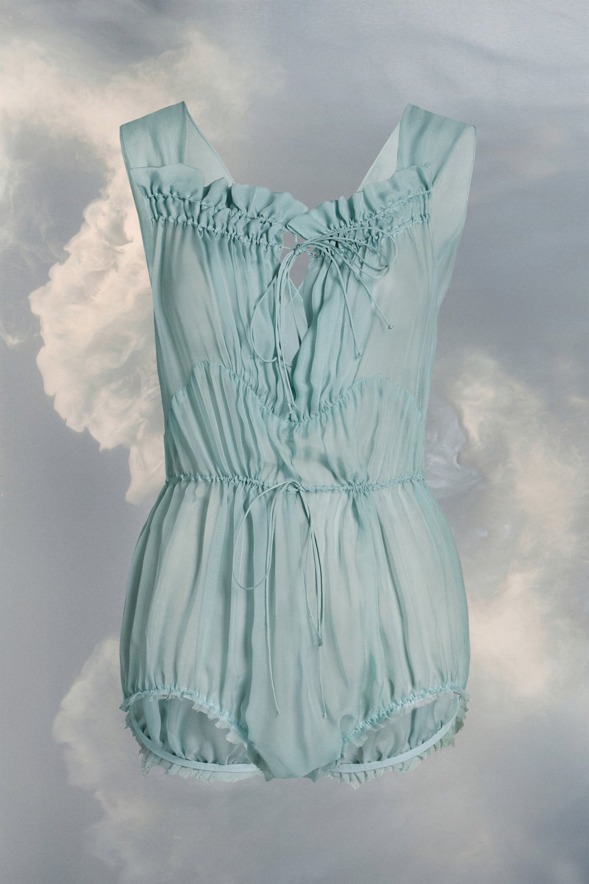 MAISON MARGIELA WOMEN'S TEAL RUCHED ROMPER WITH TIES
