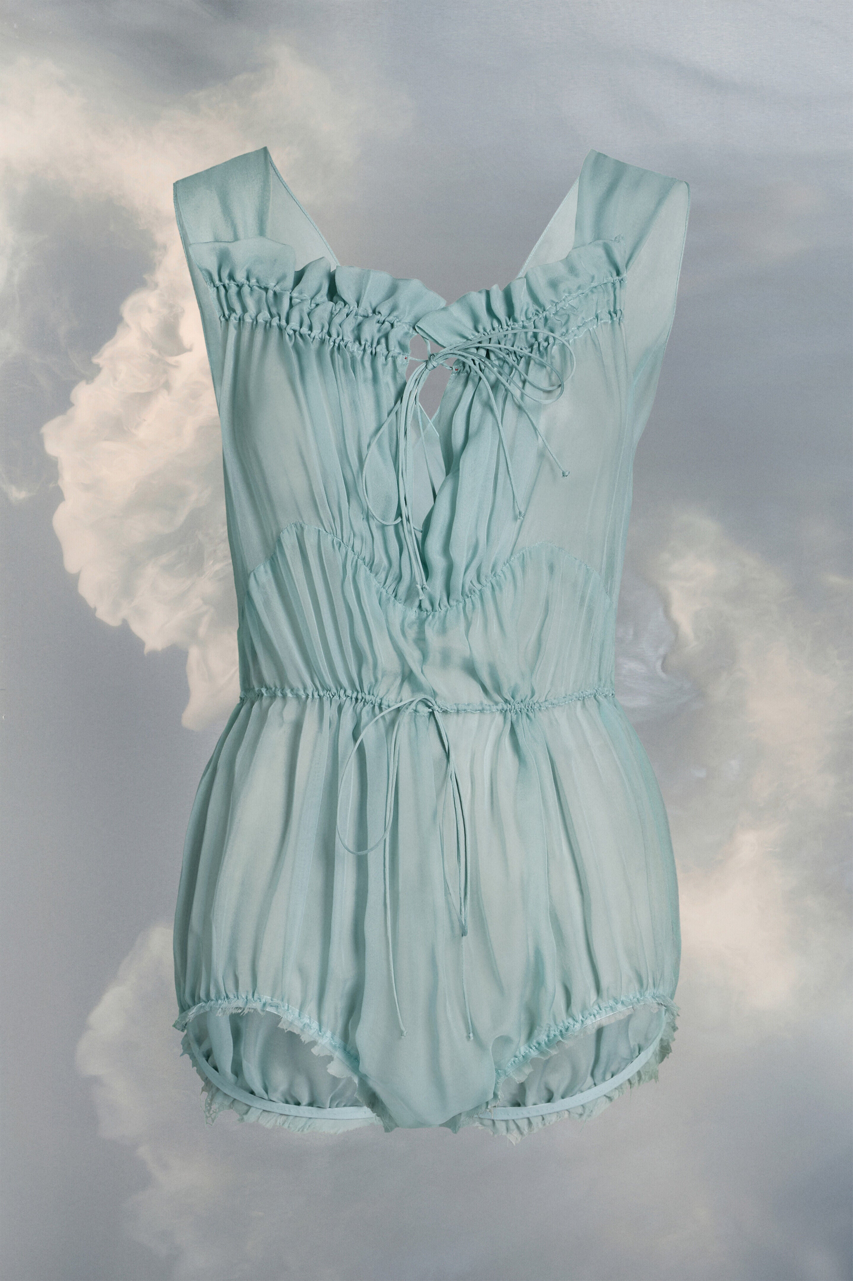 MAISON MARGIELA WOMEN'S TEAL RUCHED ROMPER WITH TIES