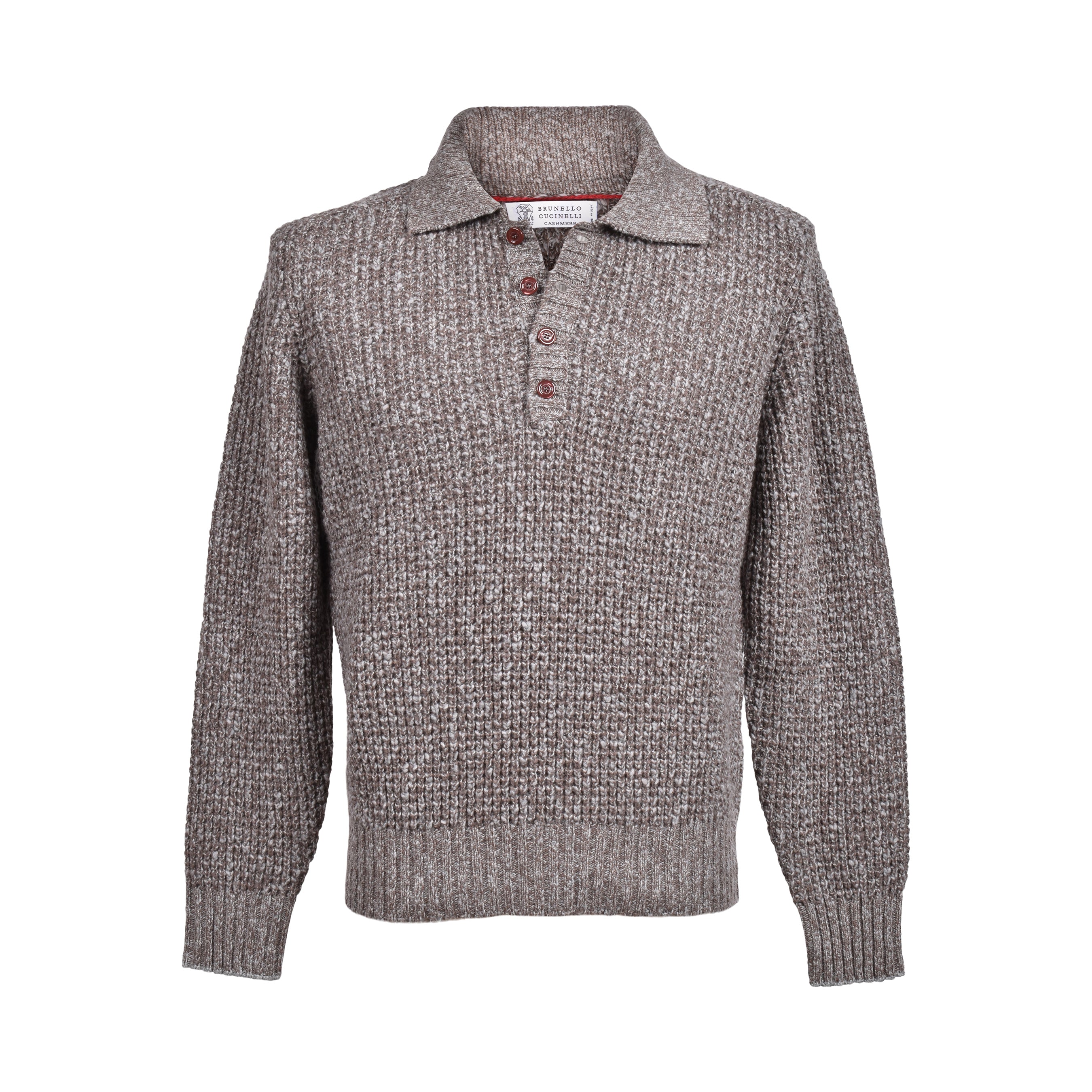 BRUNELLO CUCINELLI MEN'S BROWN CASHMERE WOOL KNIT SWEATER