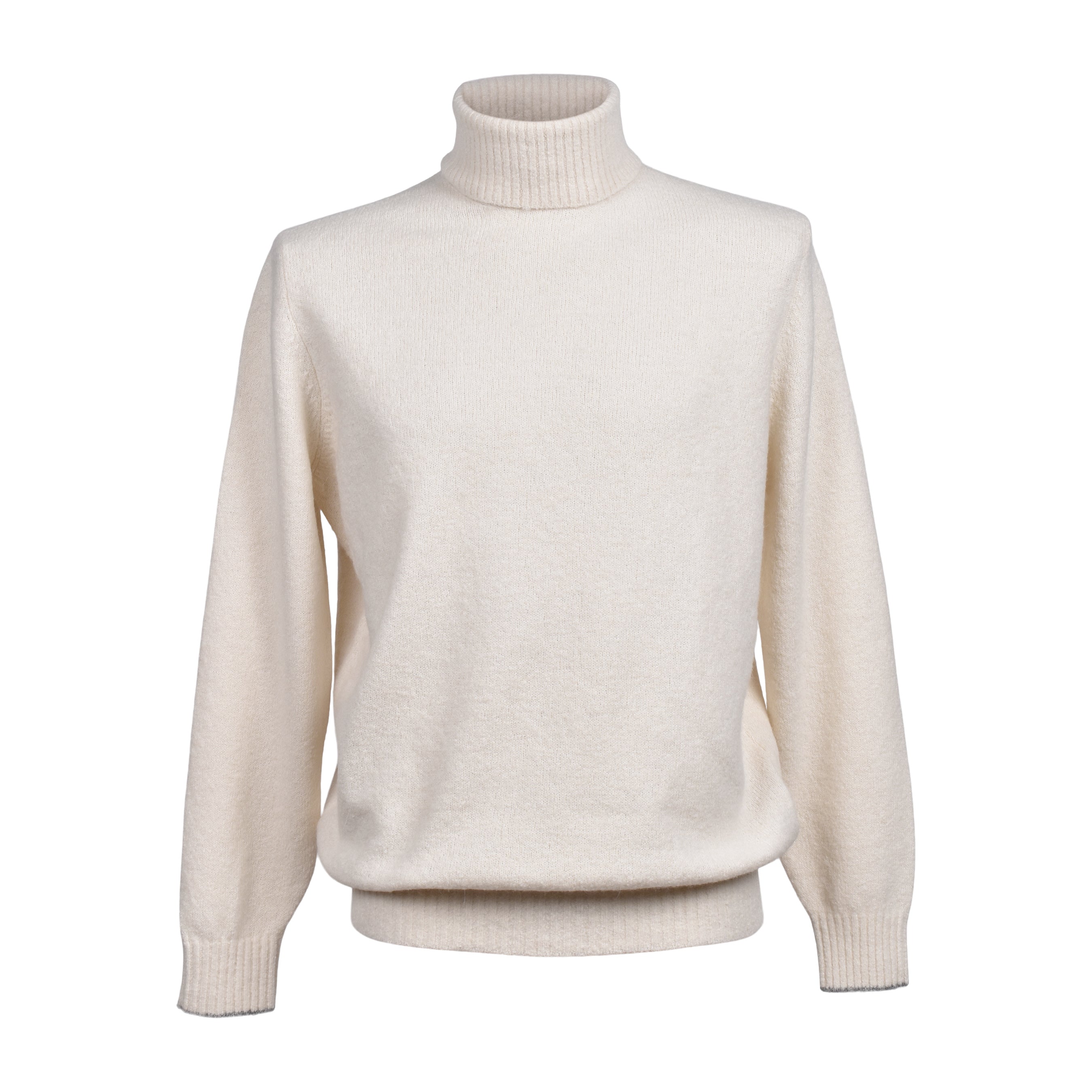 BRUNELLO CUCINELLI MEN'S OFF WHITE WOOL BLEND TURTLENECK SWEATER