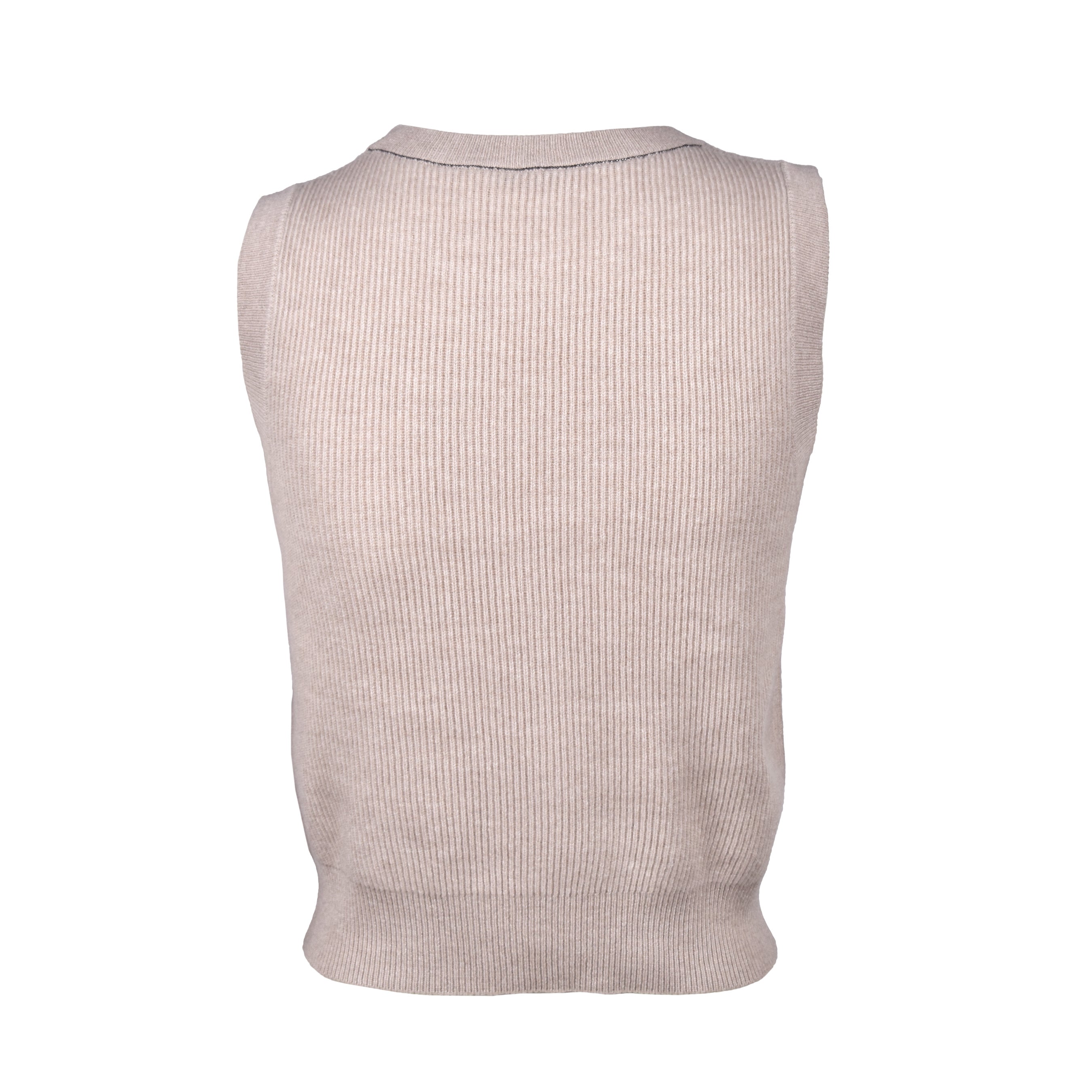 BRUNELLO CUCINELLI WOMEN'S BEIGE CASHMERE SLEEVELESS KNIT SWEATER