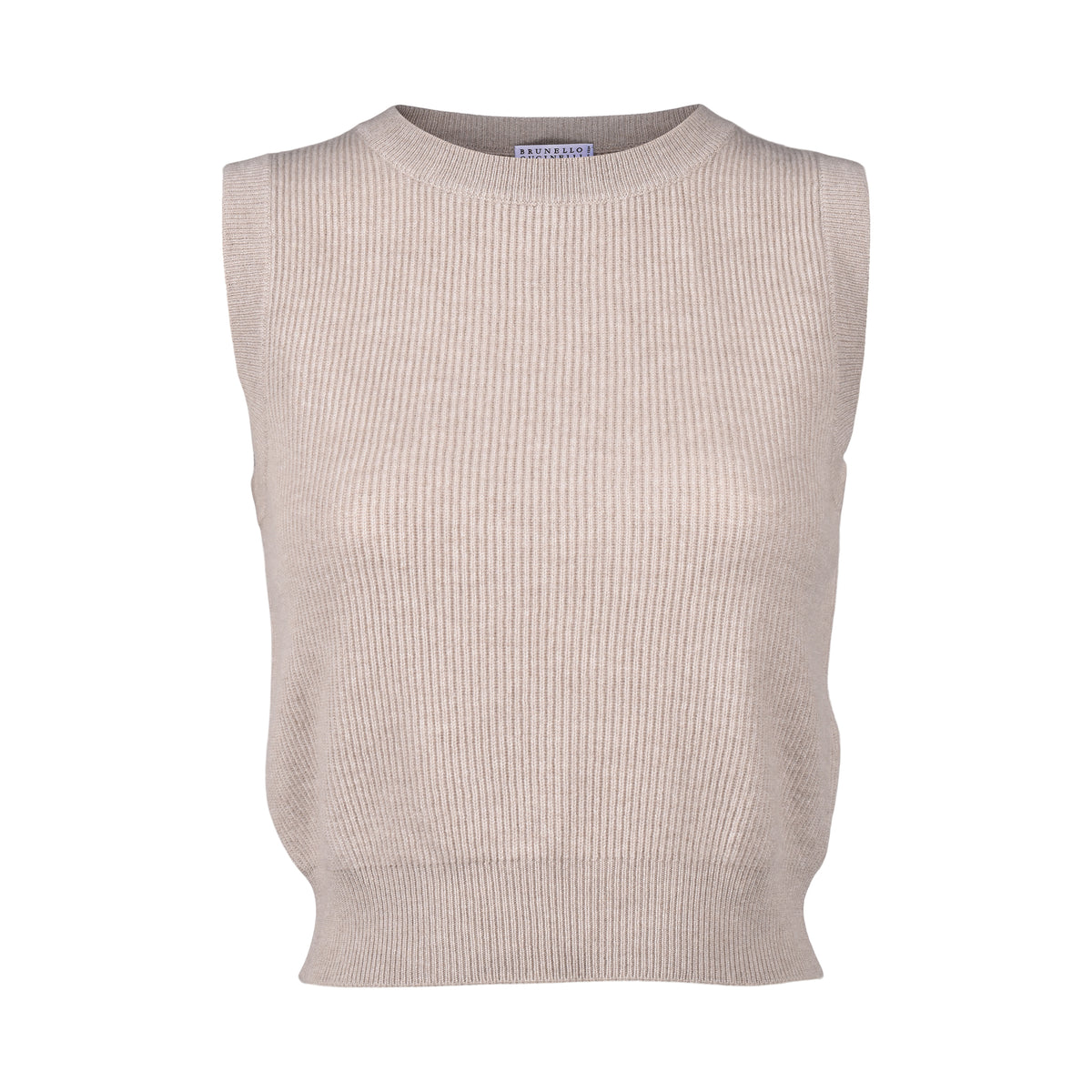 BRUNELLO CUCINELLI WOMEN'S BEIGE CASHMERE SLEEVELESS KNIT SWEATER