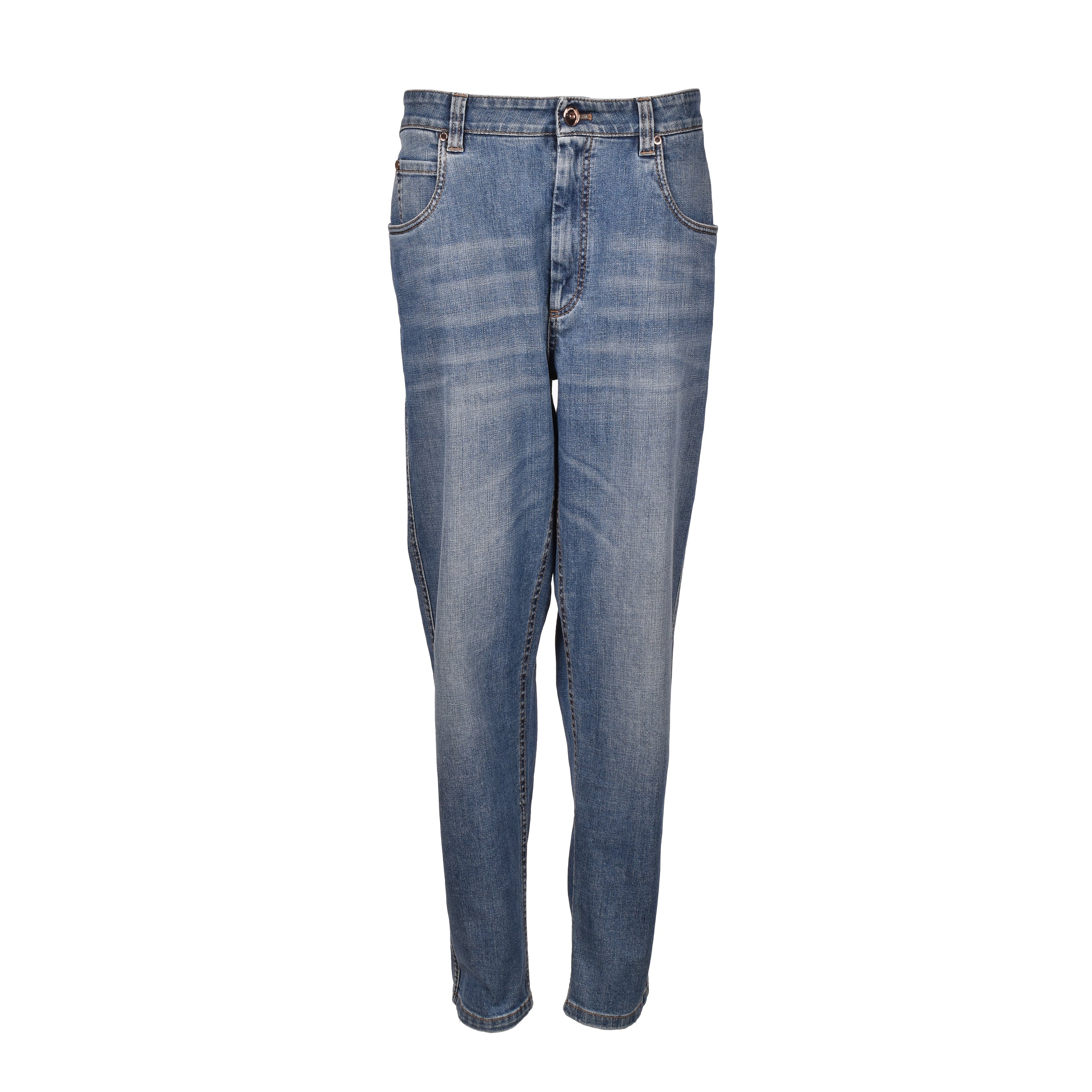 BRUNELLO CUCINELLI WOMEN'S MEDIUM BLUE TAPERED TROUSERS