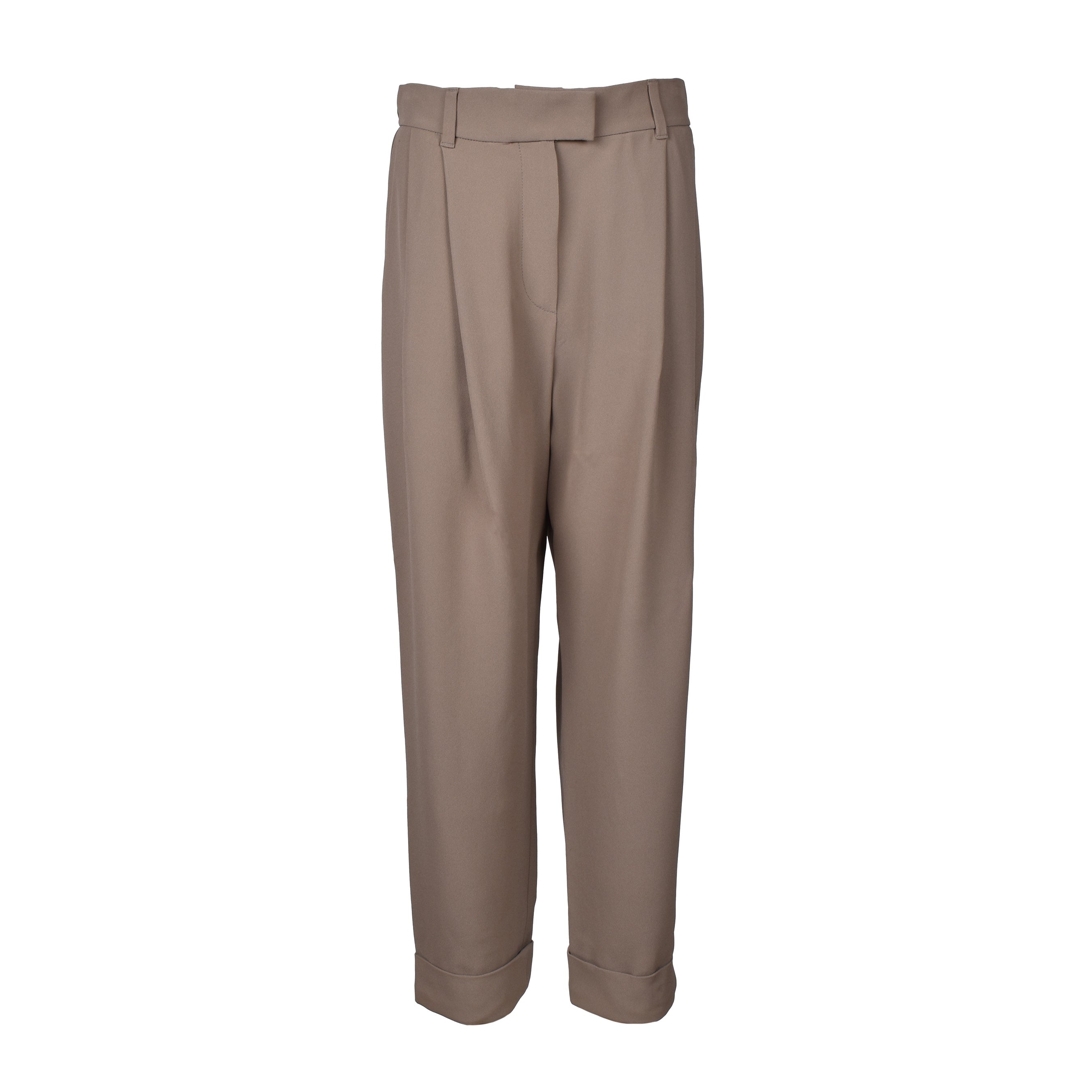 BRUNELLO CUCINELLI WOMEN'S BEIGE SILK BLEND TAILORED TROUSERS