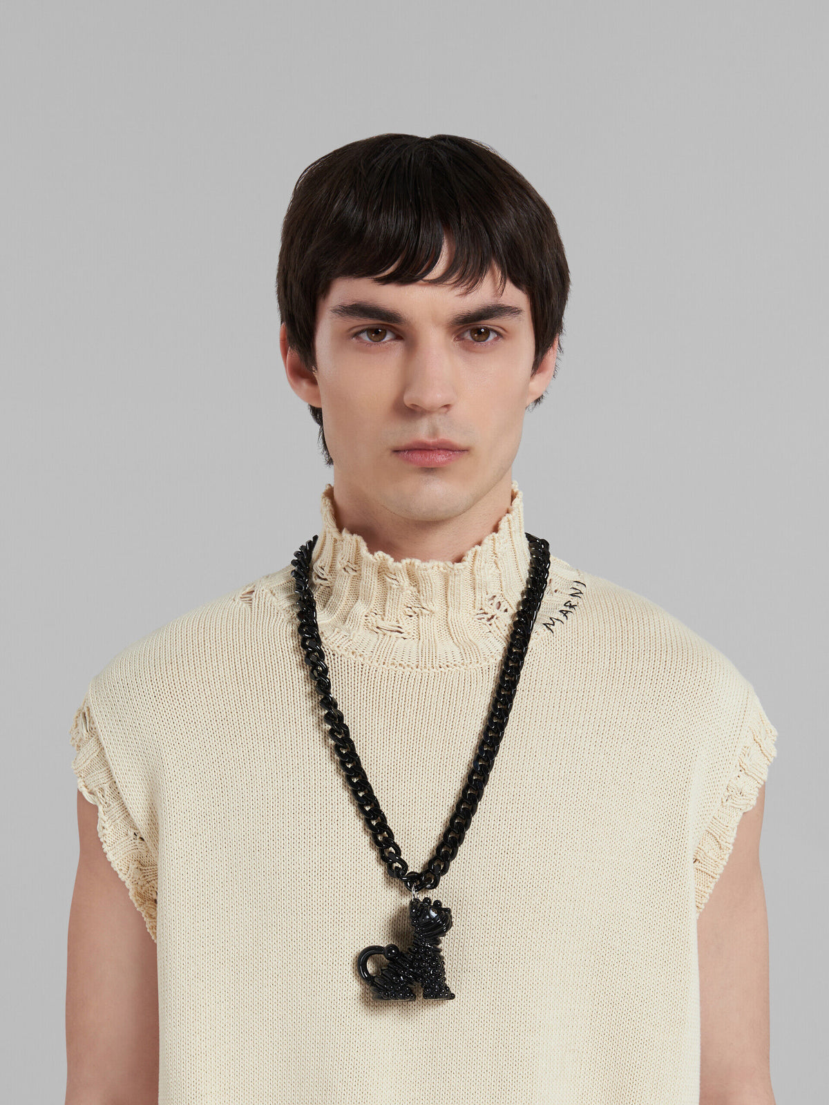 MARNI MEN'S BLACK CHAIN NECKLACE WITH PENDANT