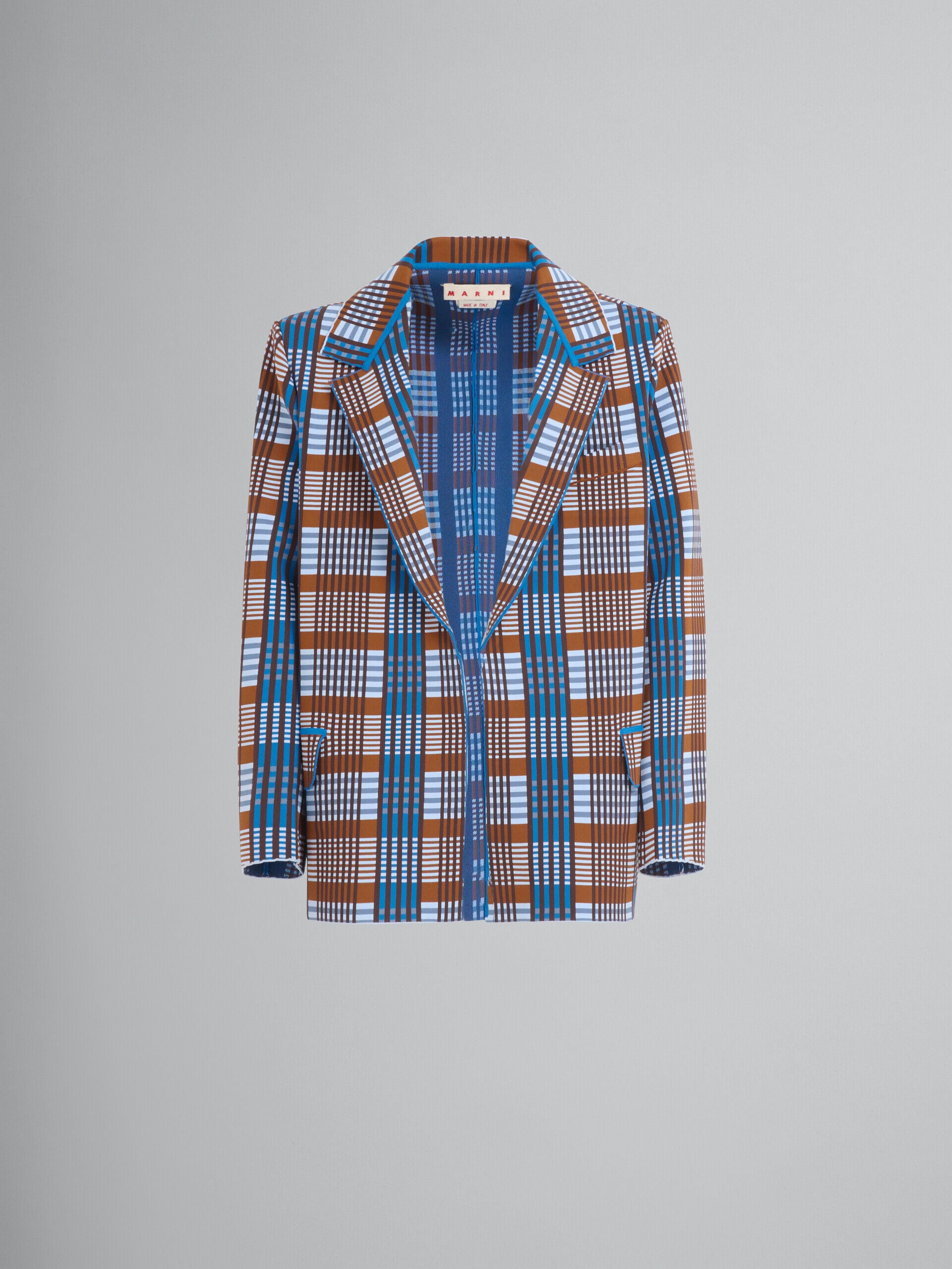 MARNI MEN'S BLUE AND BROWN PLAID BLAZER