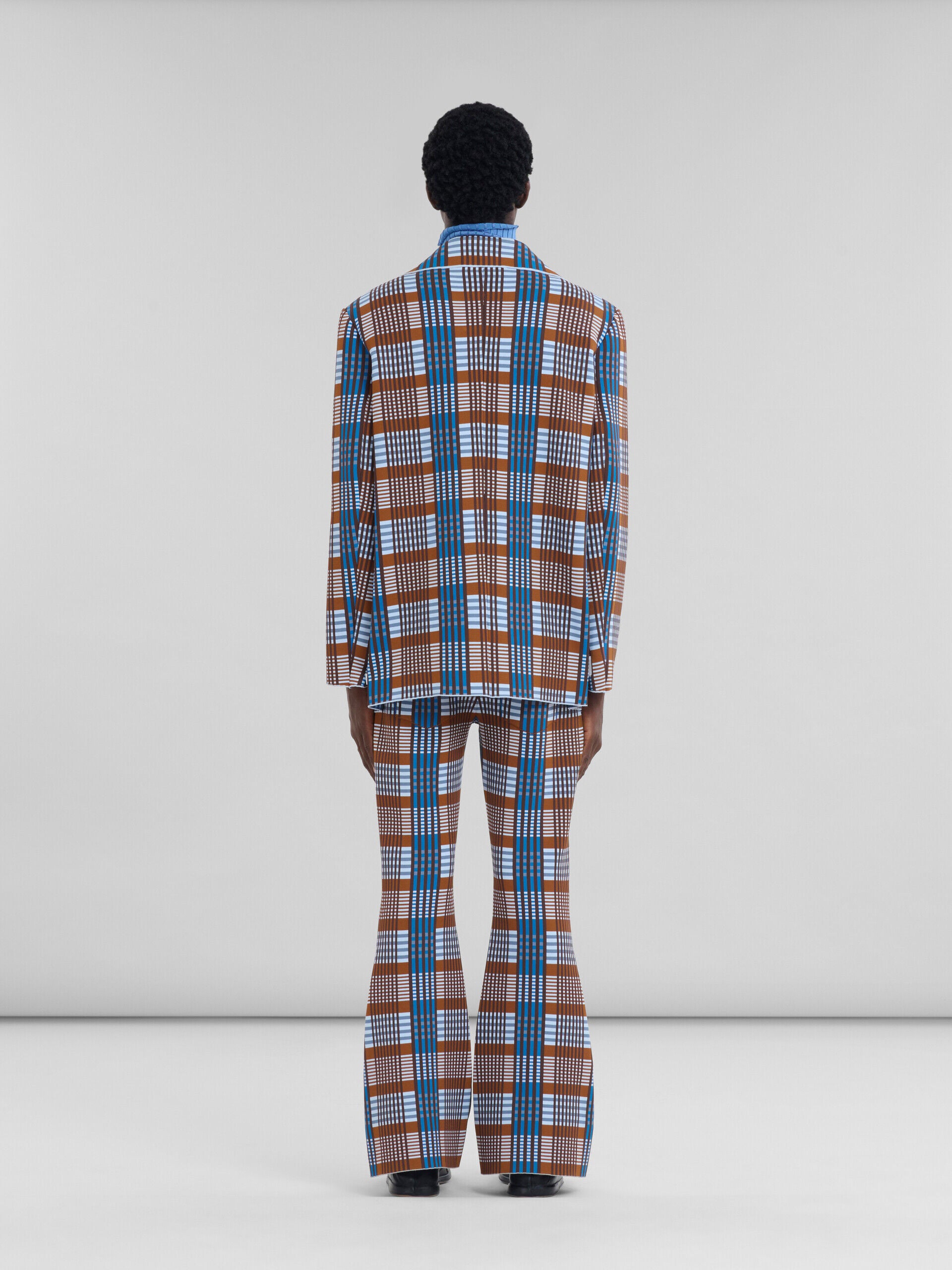MARNI MEN'S BLUE AND BROWN PLAID BLAZER