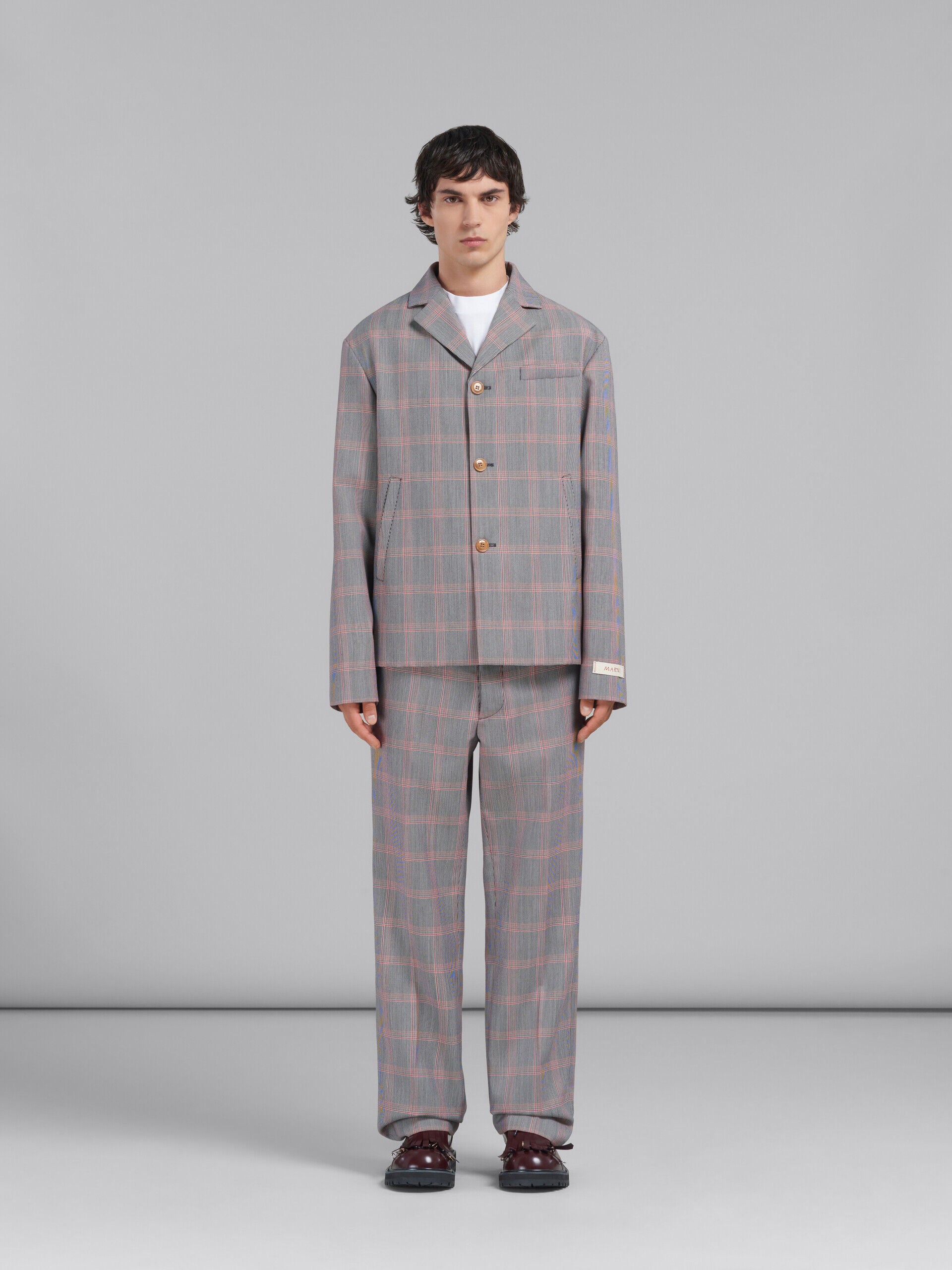 MARNI MEN'S GRAY PLAID TAILORED JACKET