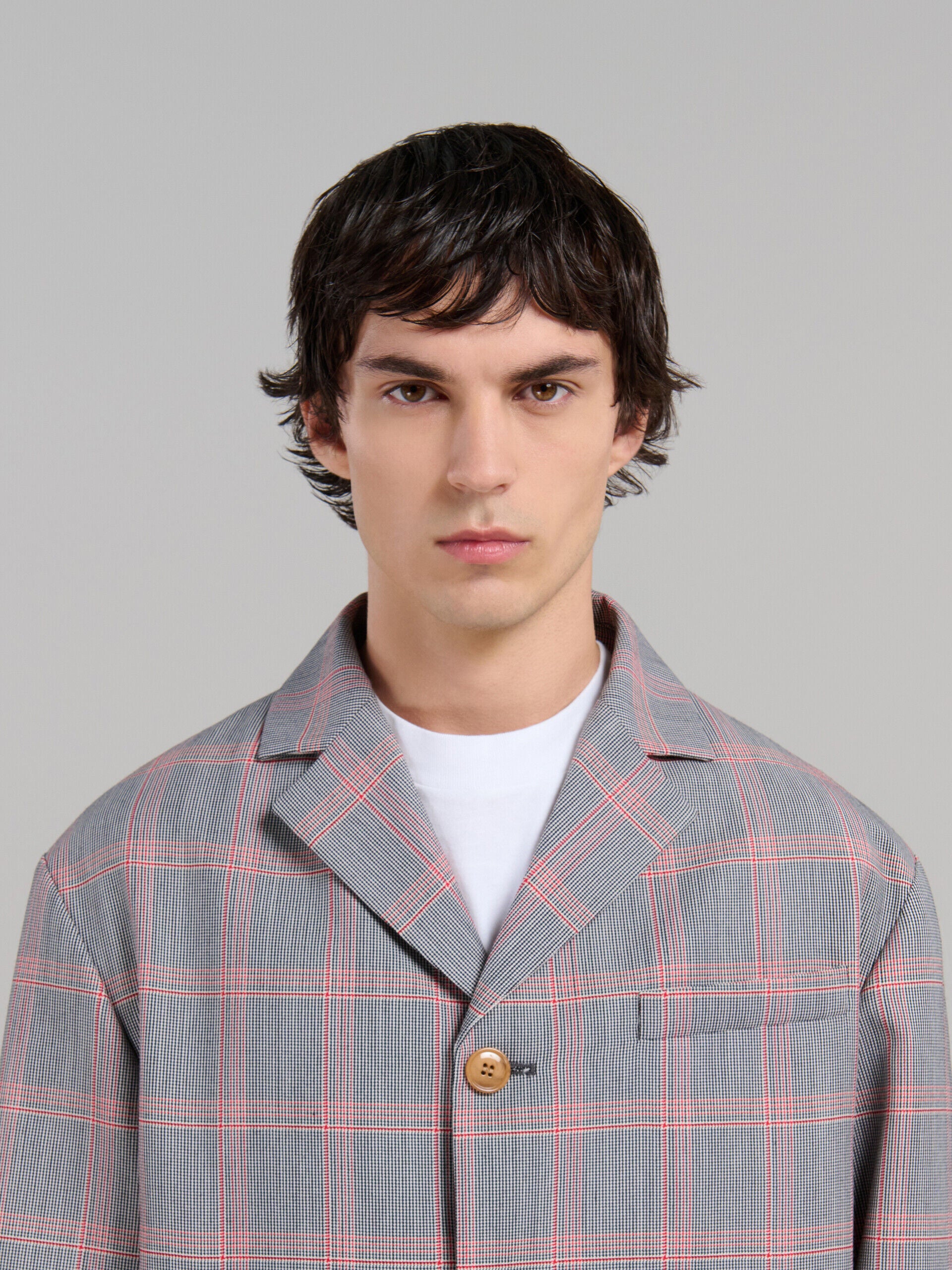MARNI MEN'S GRAY PLAID TAILORED JACKET