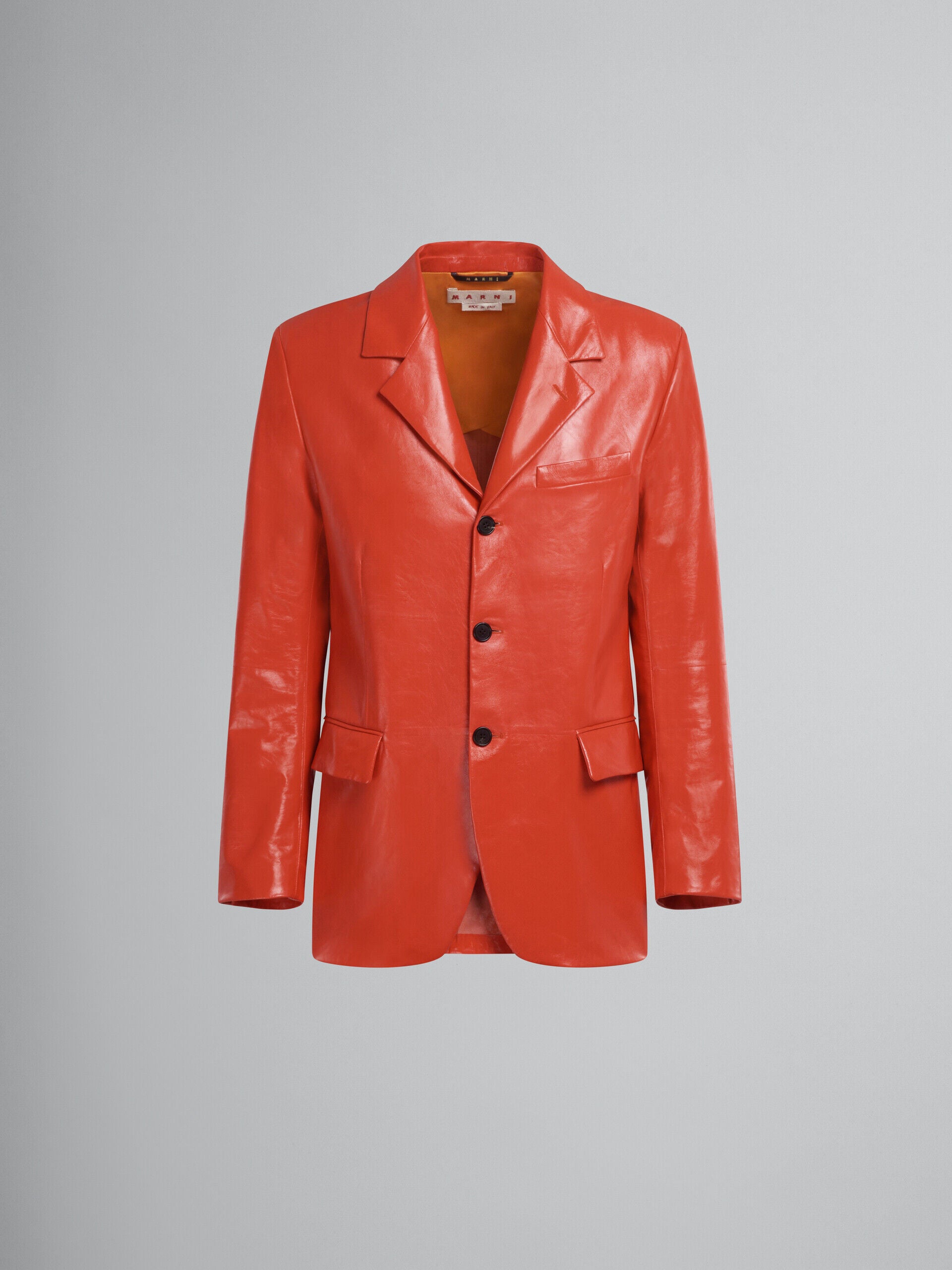 MARNI MEN'S ORANGE-RED LEATHER TAILORED JACKET