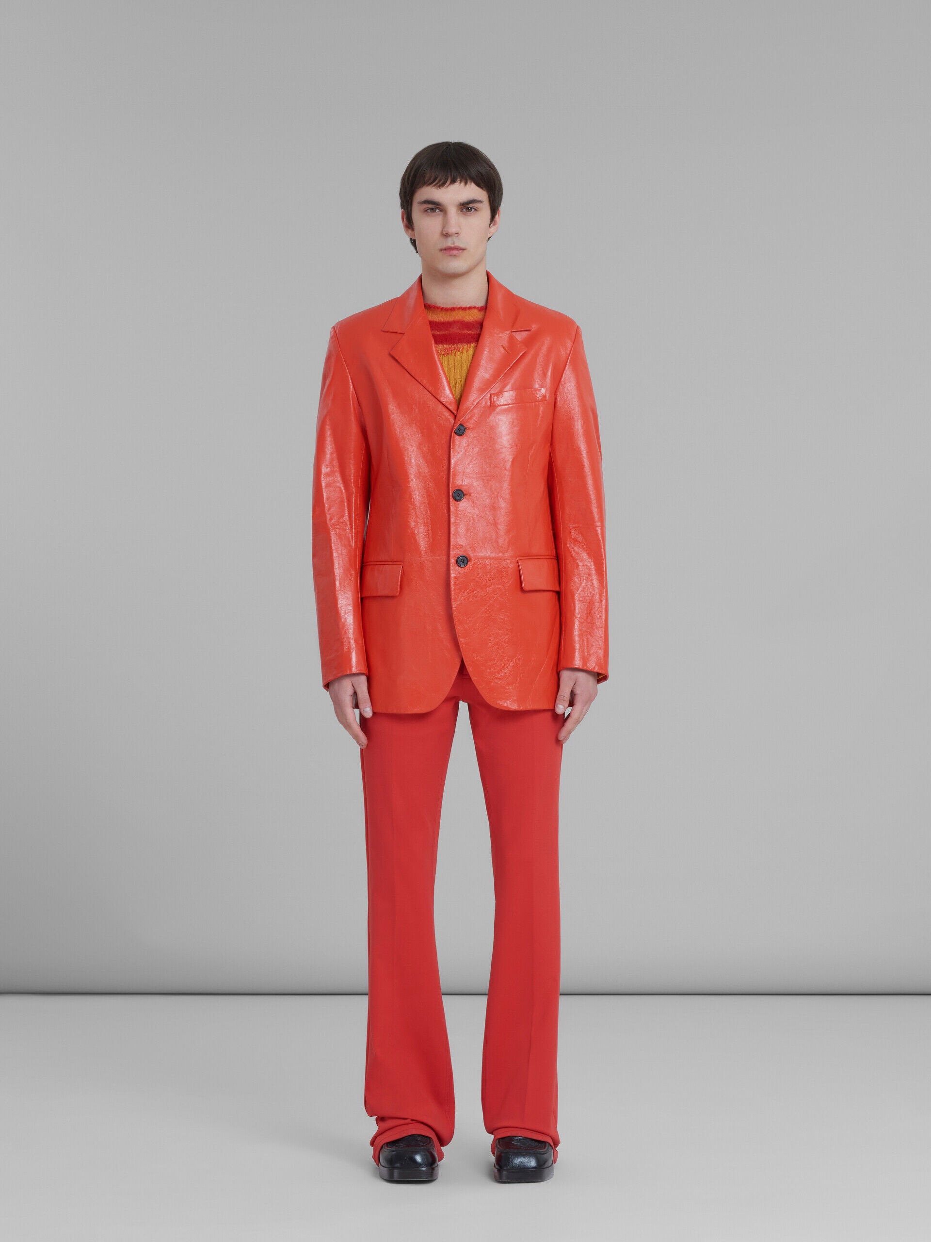MARNI MEN'S ORANGE-RED LEATHER TAILORED JACKET