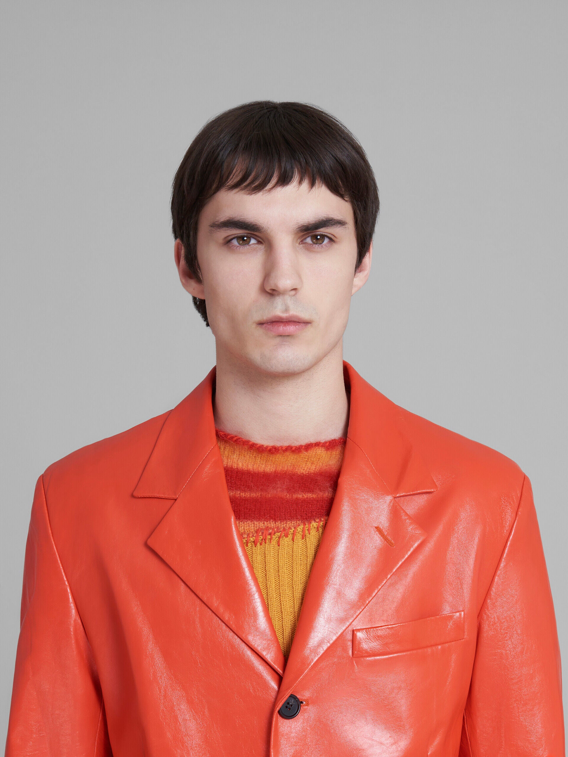 MARNI MEN'S ORANGE-RED LEATHER TAILORED JACKET