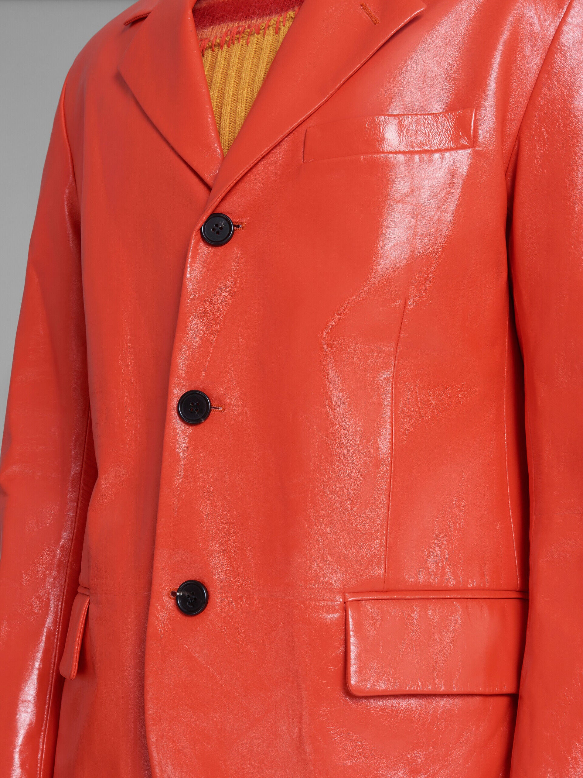MARNI MEN'S ORANGE-RED LEATHER TAILORED JACKET