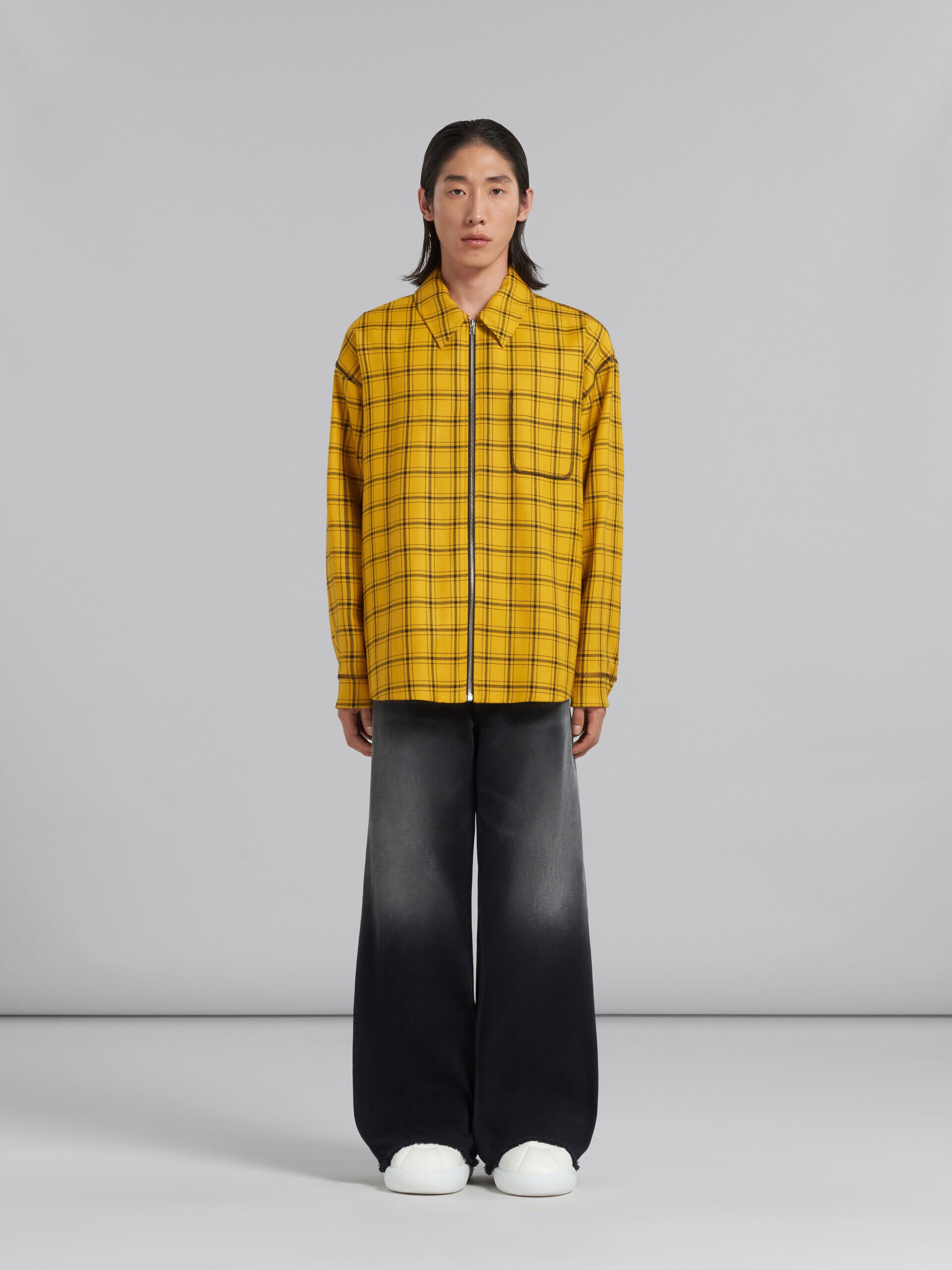 MARNI MEN'S YELLOW PLAID ZIP-UP JACKET