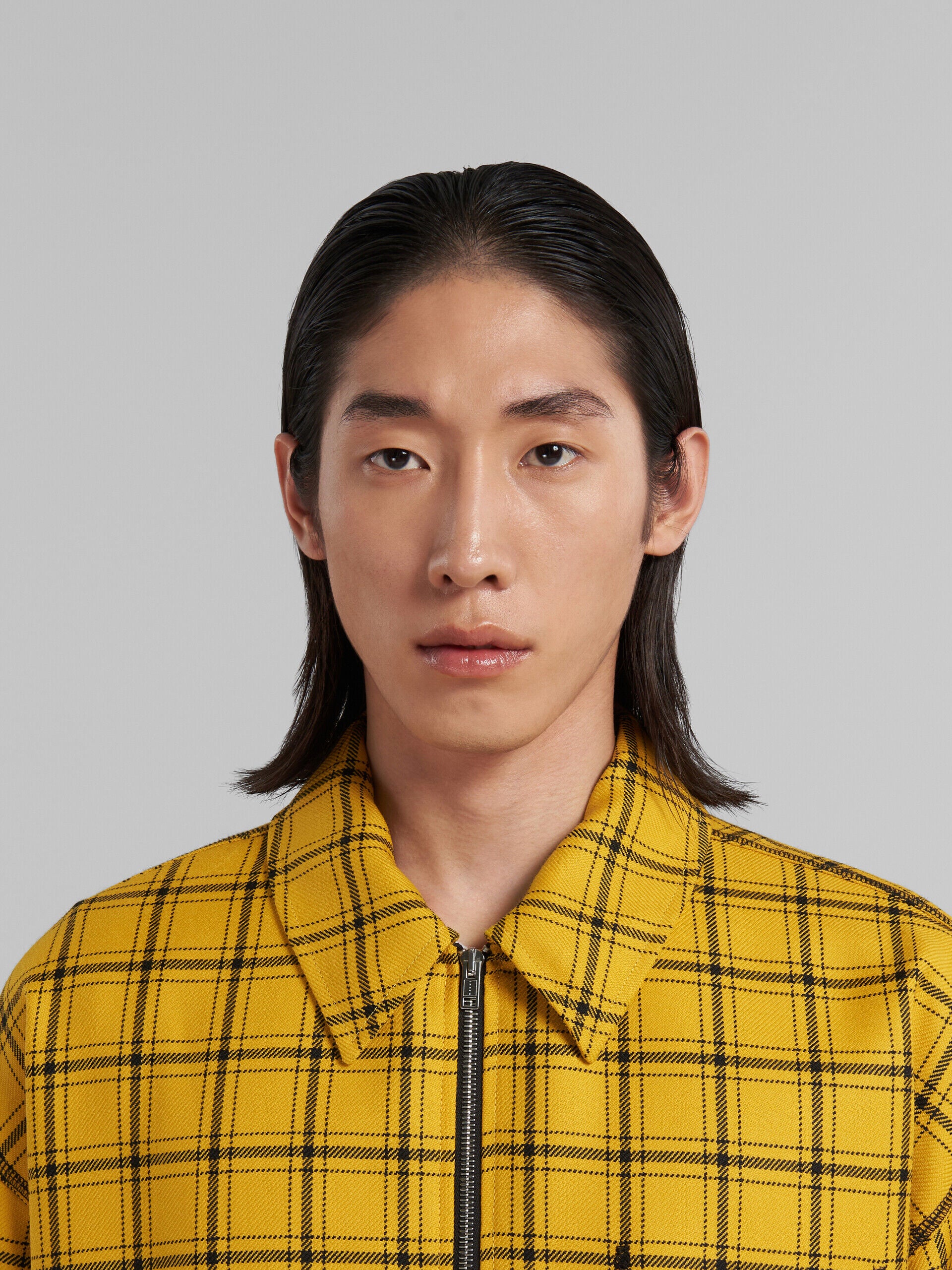 MARNI MEN'S YELLOW PLAID ZIP-UP JACKET