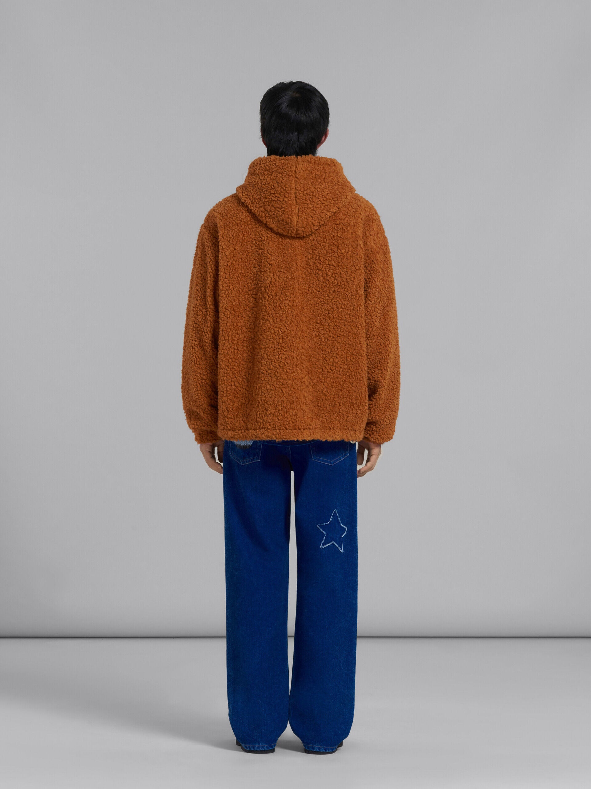 MARNI MEN'S RUST SHEARLING HOODED JACKET