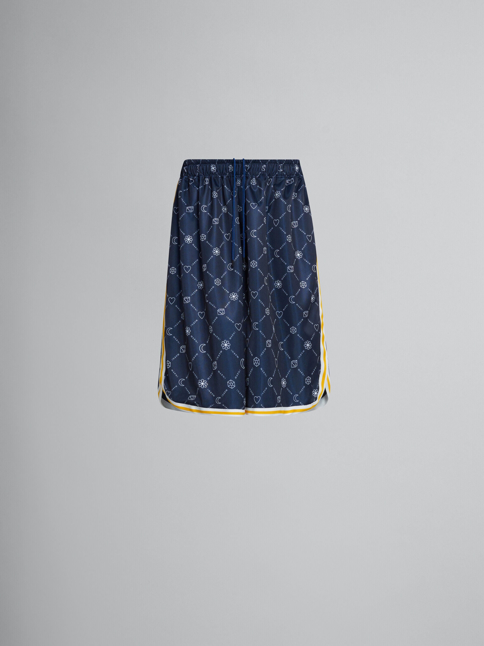 MARNI MEN'S NAVY PATTERNED SHORTS WITH TRIM